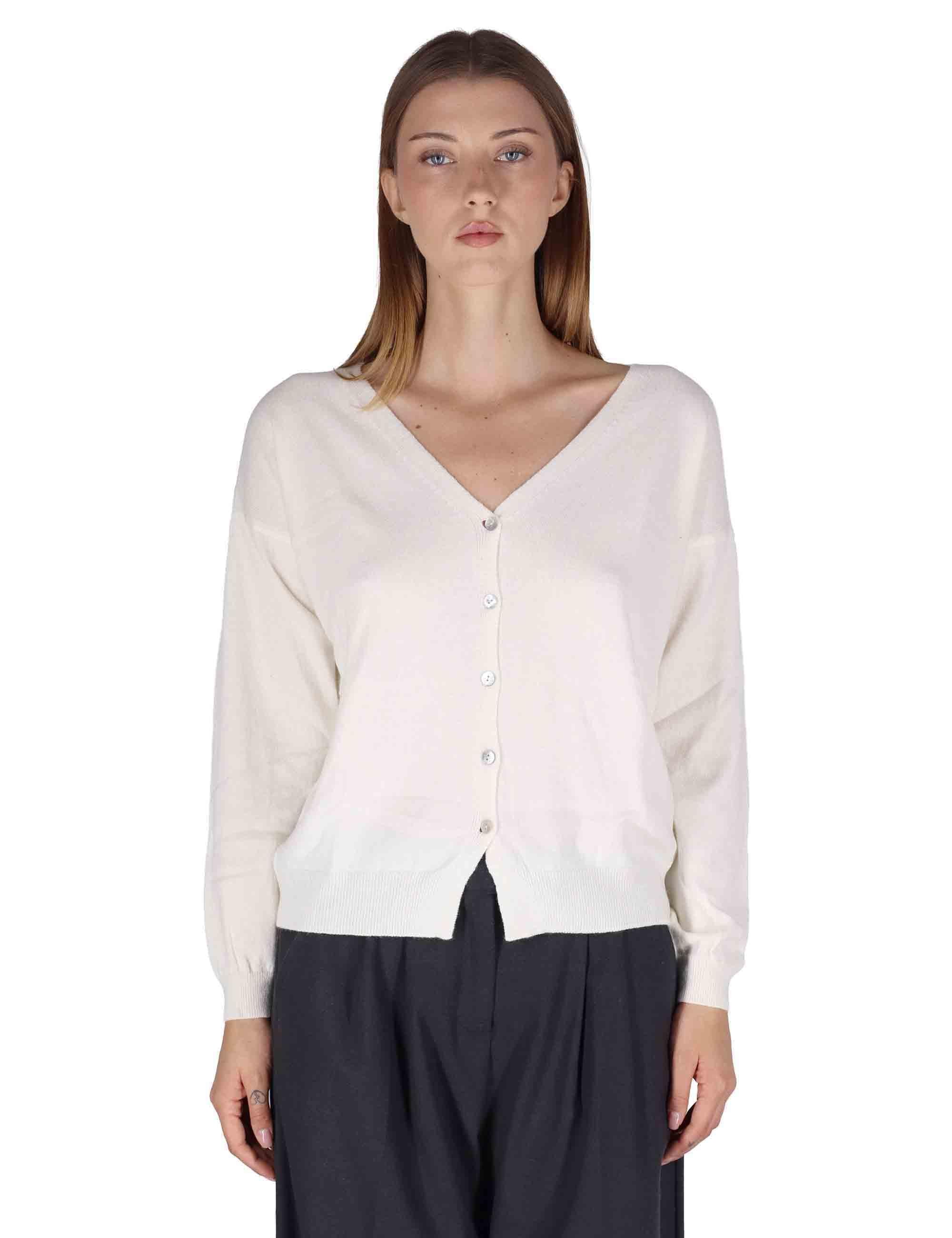 Cardigan donna  in misto cachemire bianco con scollo a V SPZ03628 002 Spatarella 