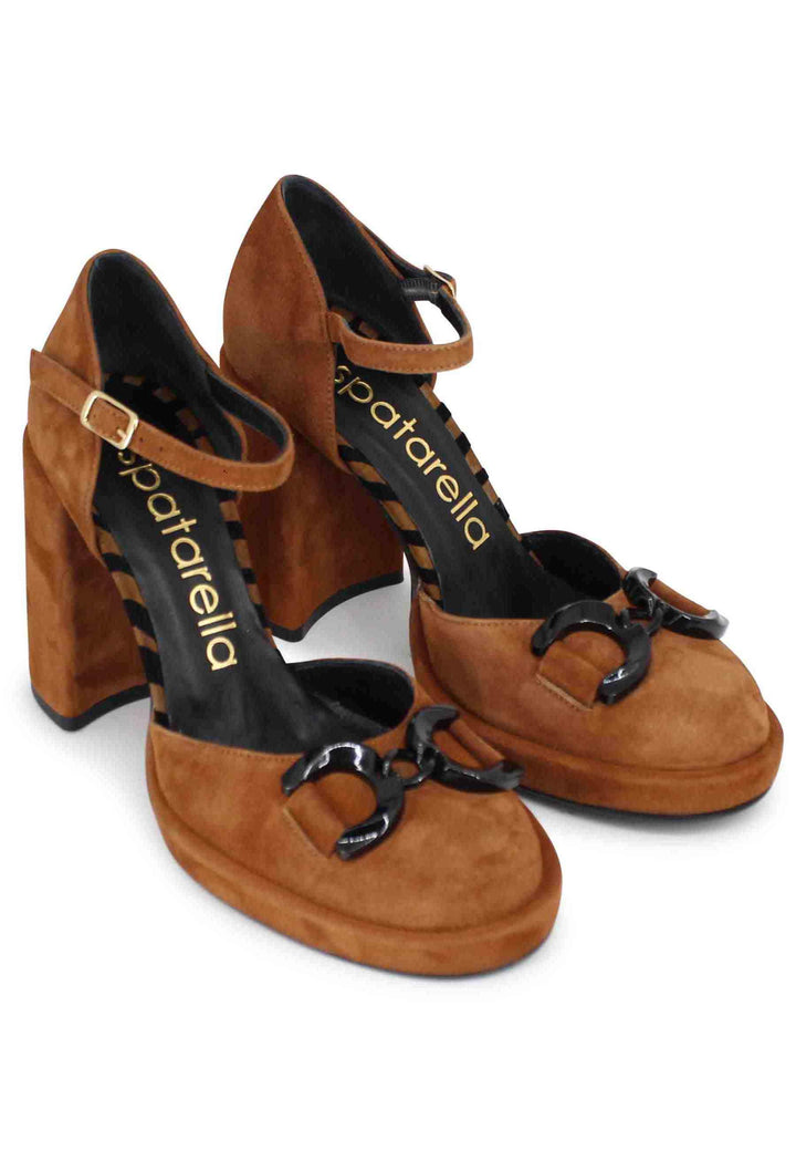 Decollete donna in camoscio cuoio con tacco alto e cinturino SP755 012 Spatarella 