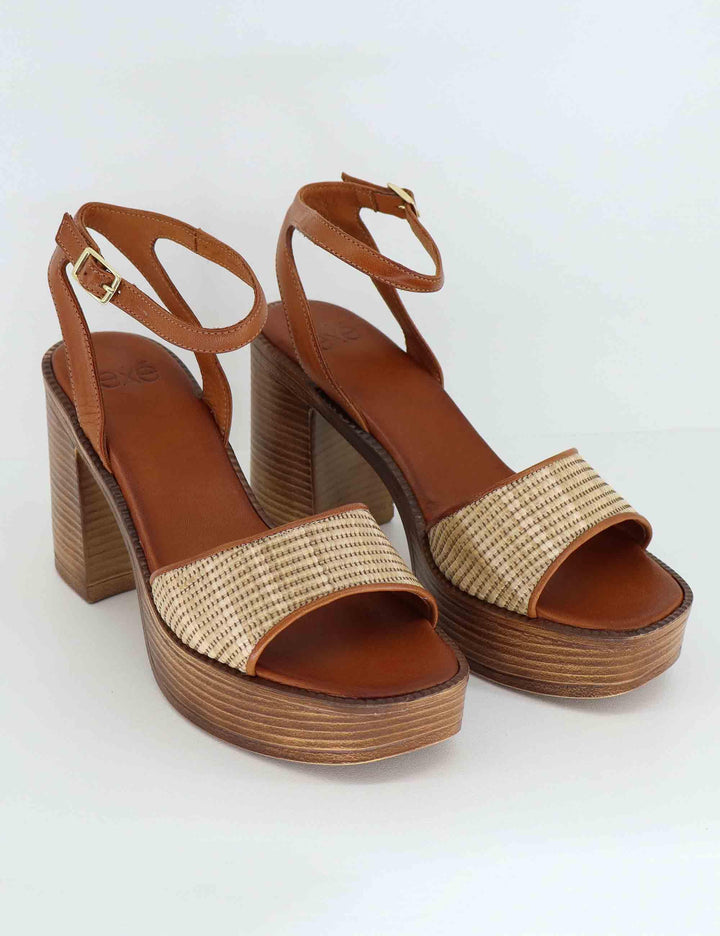 Sandali donna in pelle cuoio con tacco alto e plateau U41007755284 775 Tsakiris Mallas 