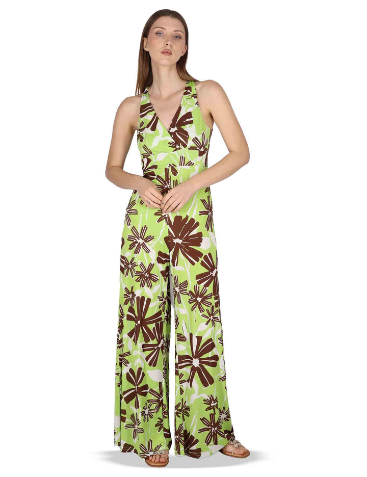 Tute Long Sleeve Jumpsuit in jersey verde a fantasia con spalle scoperte JFATU0001-E2715-1244 7046 Justmine 