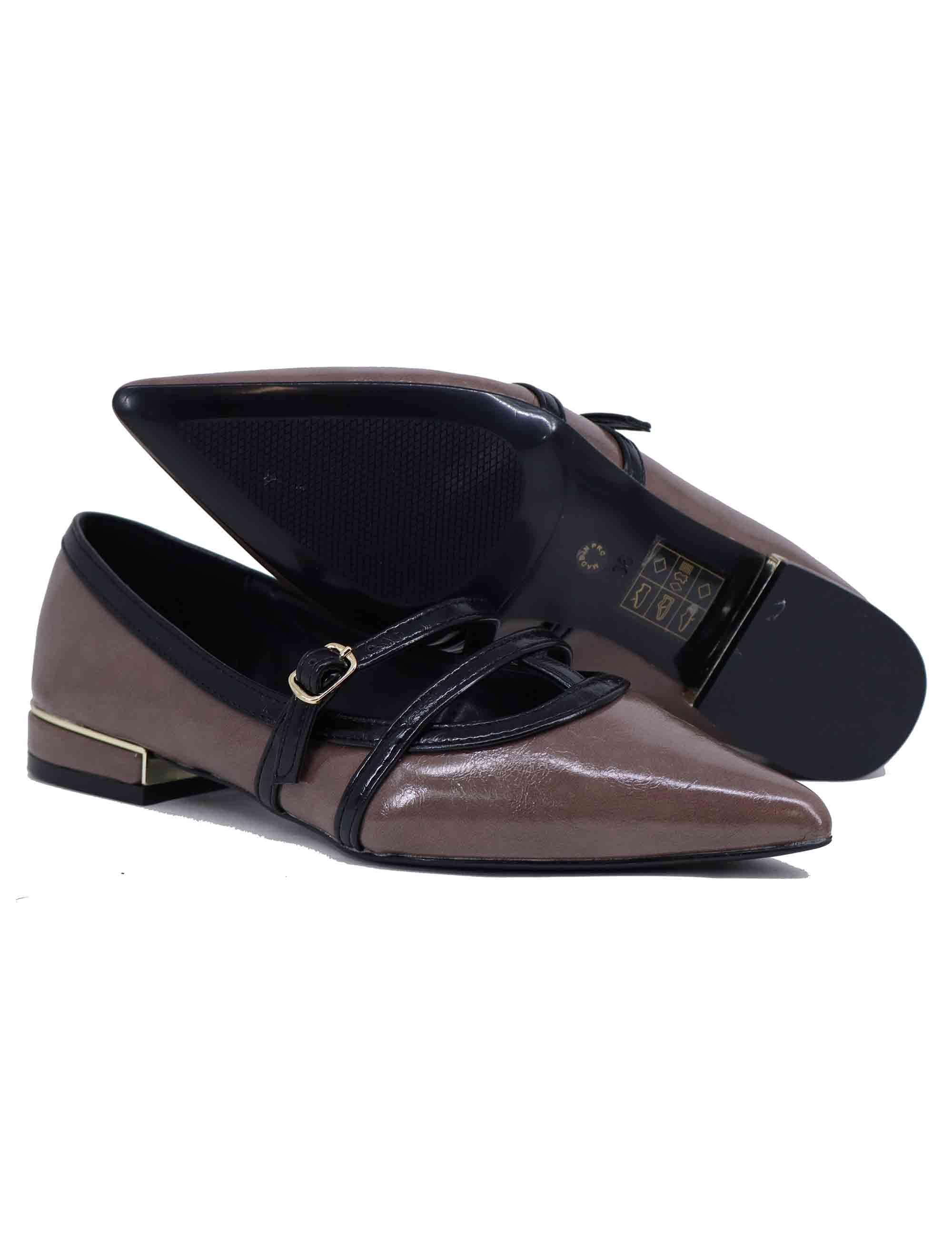 Ballerine donna in eco pelle taupe con punta a punta T170008117F7 029 Exe 
