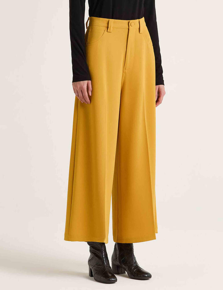 Pantaloni donna Sable in crepe senape con gamba larga JH804050166 70013 Maliparmi 