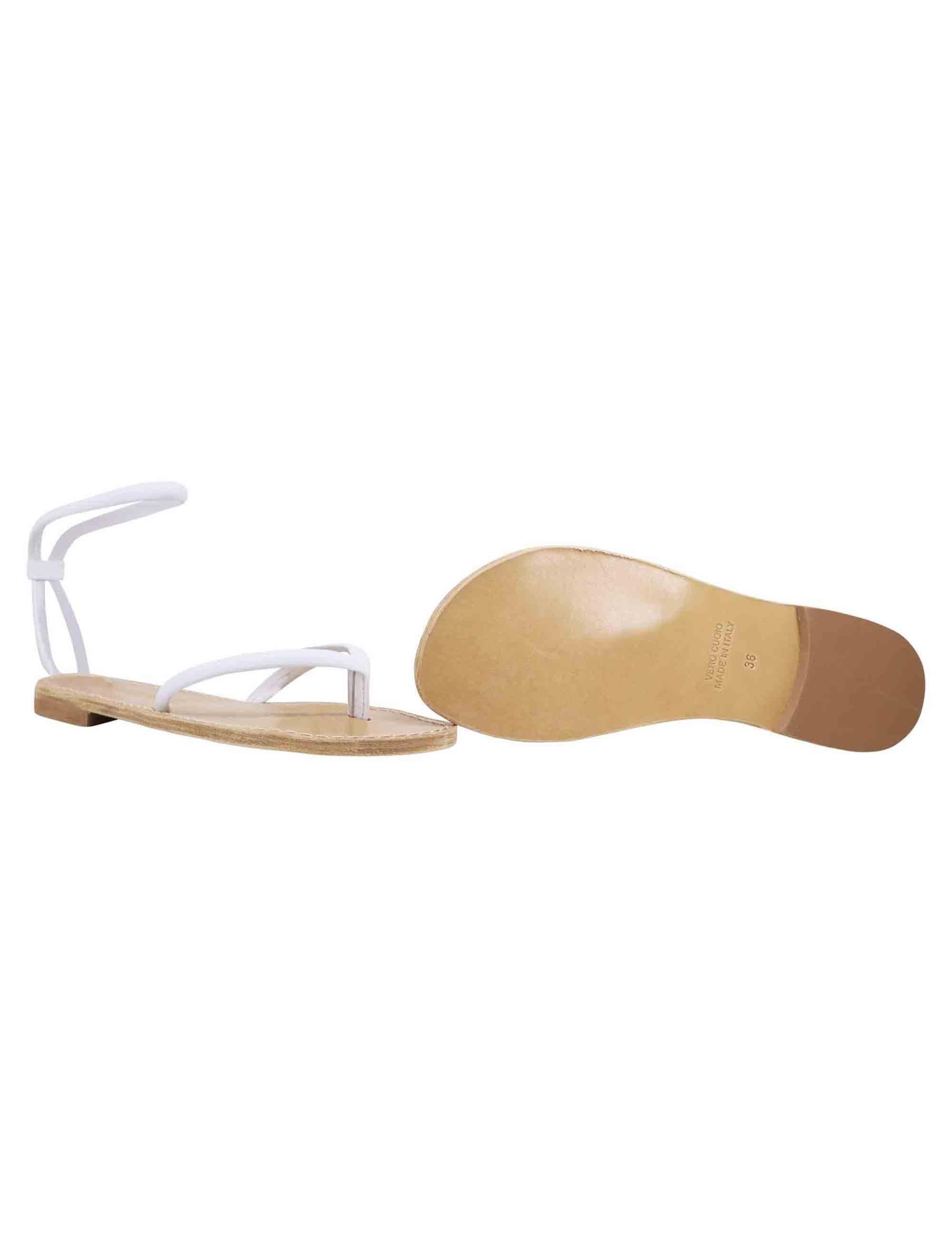 Sandali flat donna infradito in pelle bianca con cavigliera SP546 100 Spatarella 