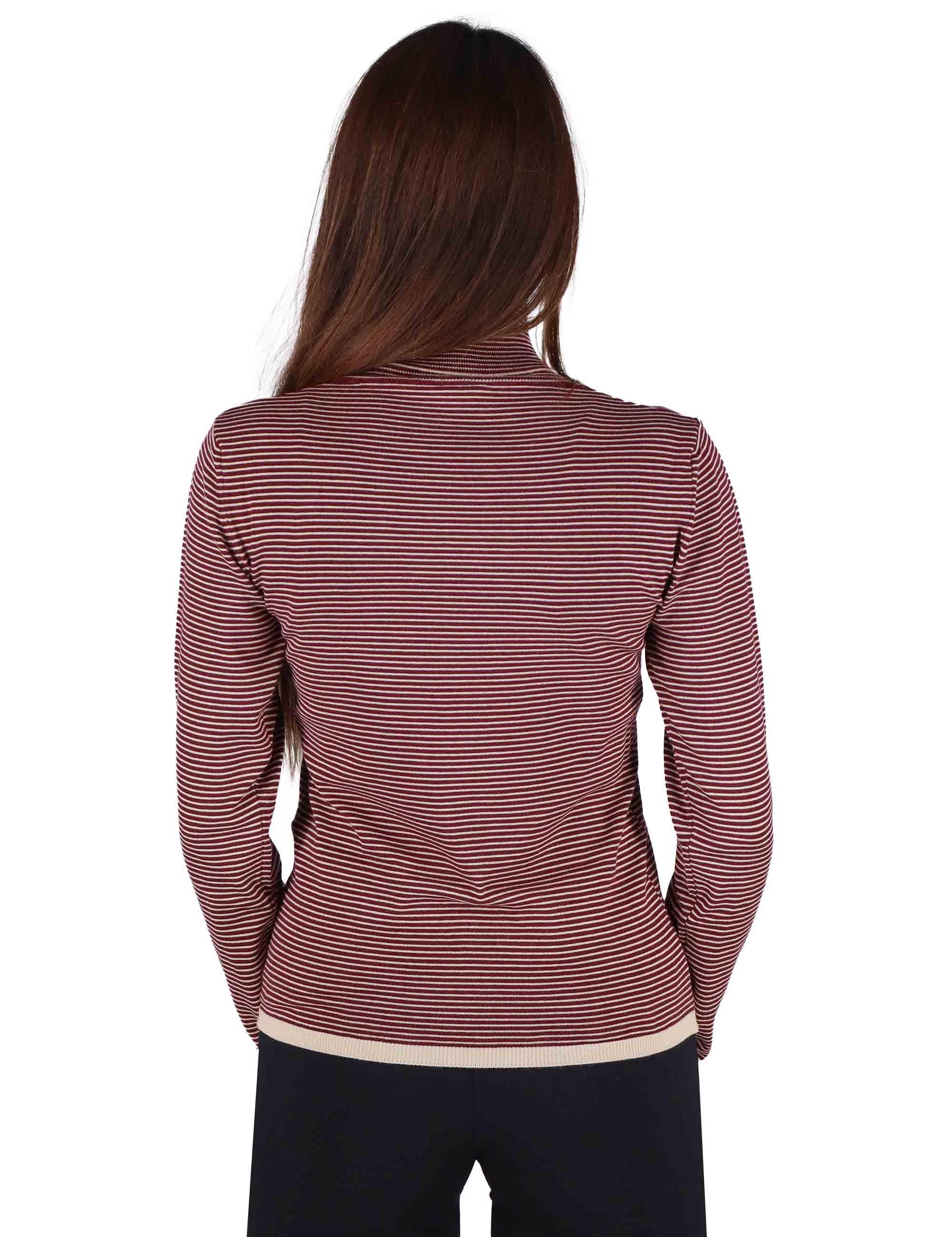Maglioni donna in lana bordeaux a fantasia stripes e collo alto JABMF0025-G056 4280 Justmine 
