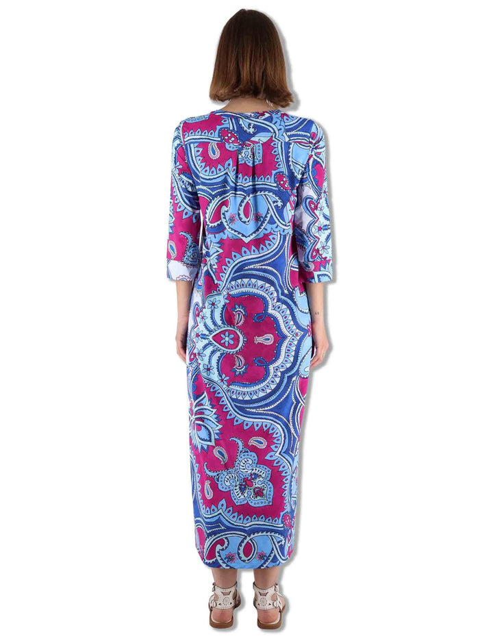 Abiti donna kaftani Hippie Lotus in tessuto azzurro a fantasia con maniche 3/4 JF667370671 A8184 Maliparmi 