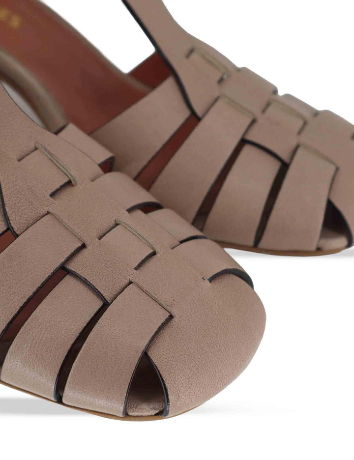 Sandali donna in pelle marrone con beige alla caviglia e tacco medio 5105P 015 Les Venues 