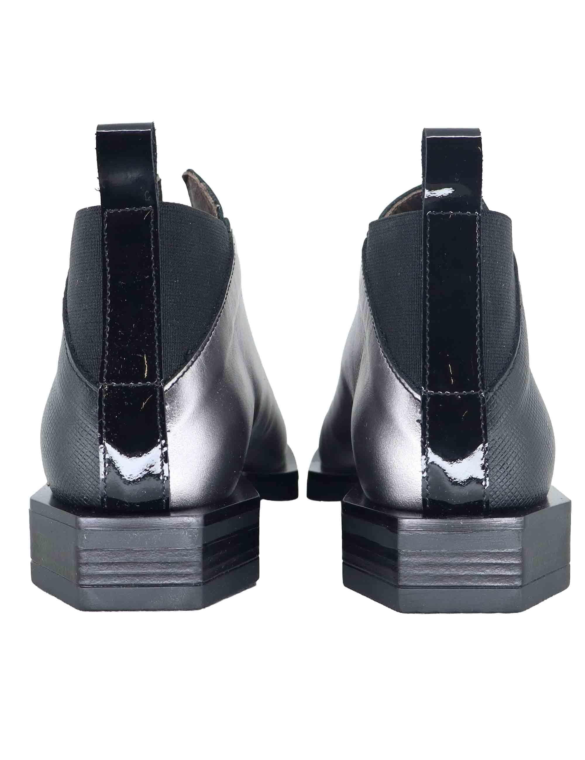 Stivaletti donna in pelle nera e argento tacco basso G36A 4 Le Bohemien 