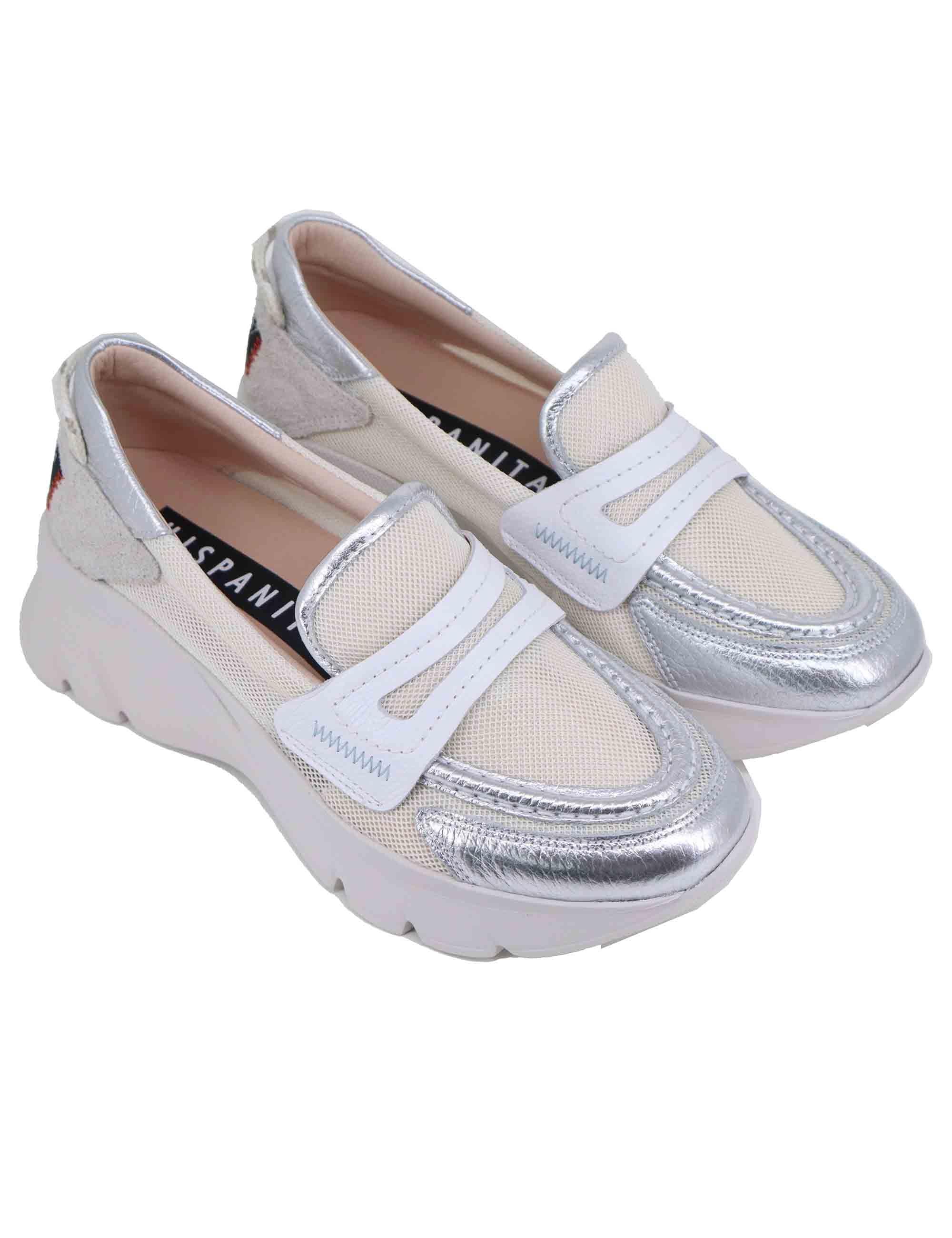 Mocassini donna in tessuto bianco con zeppa in gomma HV254001 C001 Hispanitas 