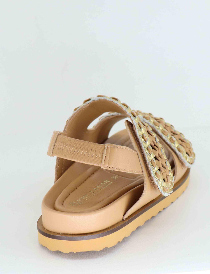 Sandali bassi donna in pelle beige intreccaita EB1003X 016R Elvio Zanon 