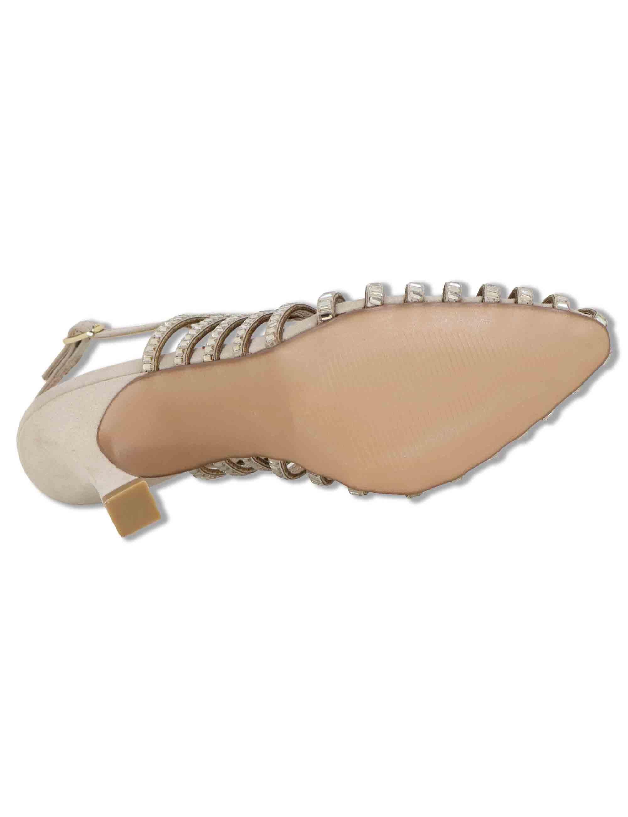 Sandali donna in camoscio e borchie oro con tacco alto e cinturino posteriore W4700505 543H Exe 