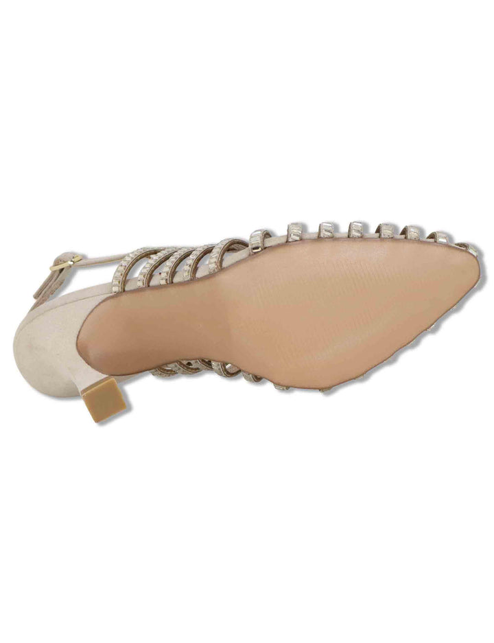 Sandali donna in camoscio e borchie oro con tacco alto e cinturino posteriore W4700505 543H Exe 