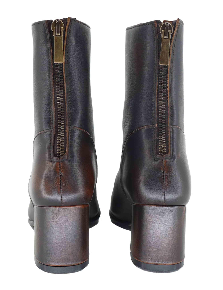 Stivaletti donna in pelle marrone con tacco medio e zip posteriore TR2601 014 L'Arianna 