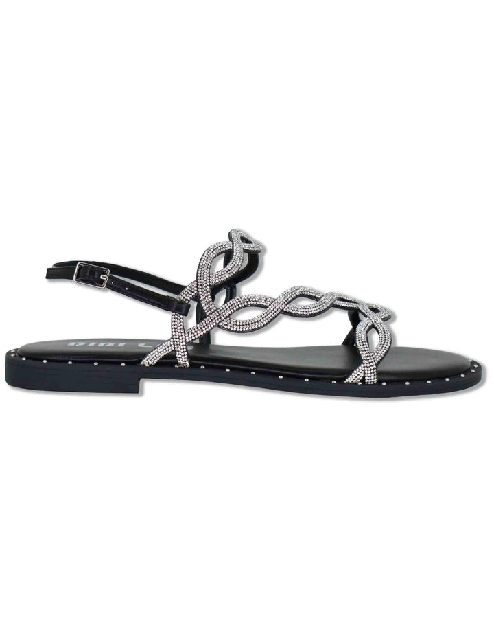 Sandali flat donna in pelle e strass argento con cinturino regolabile Illion 888Z00HG 09-PLOMO Bibi Lou 