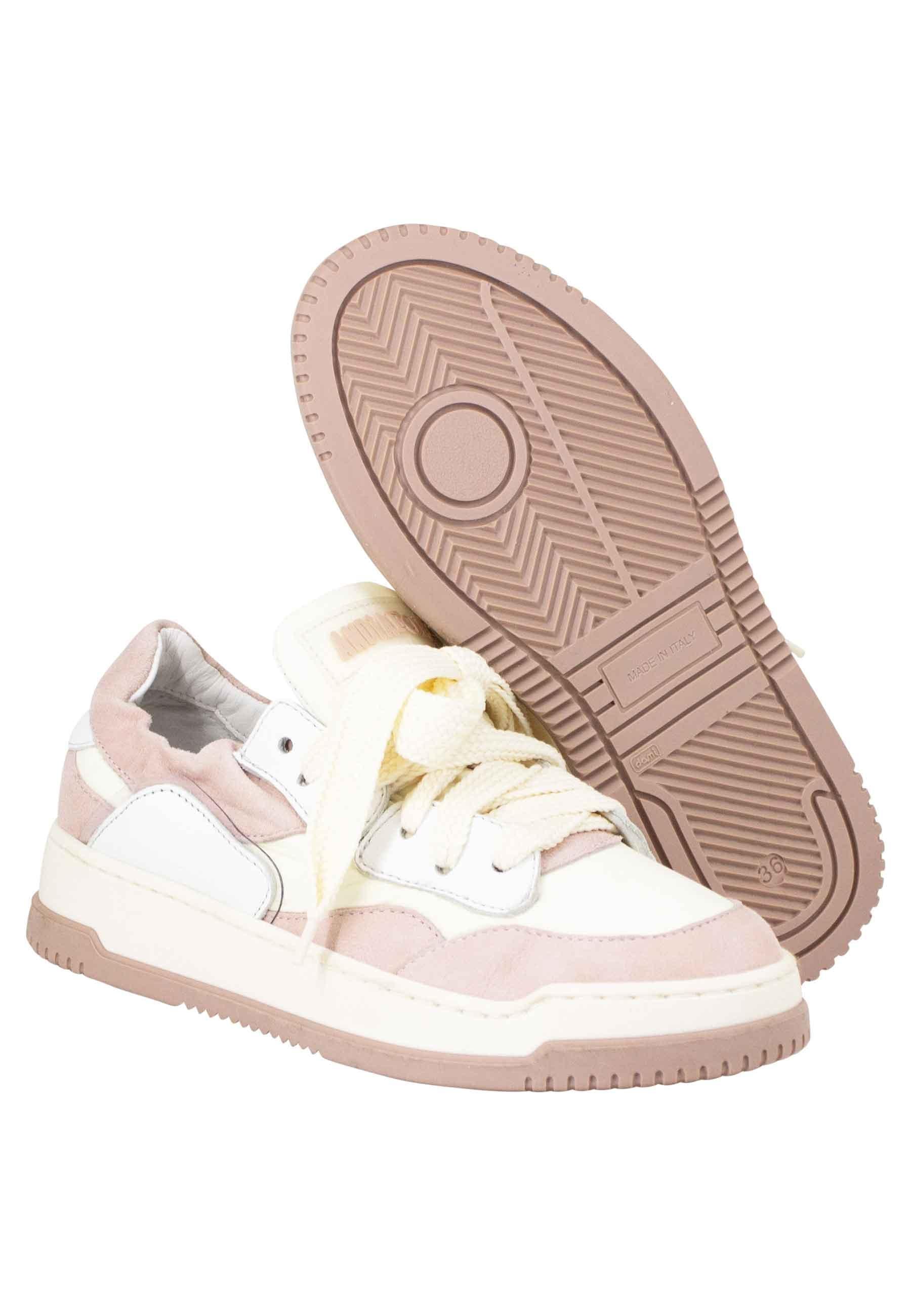 Sneakers donna in pelle beige e rosa con fondo gomma MEET 033 Andia Fora 