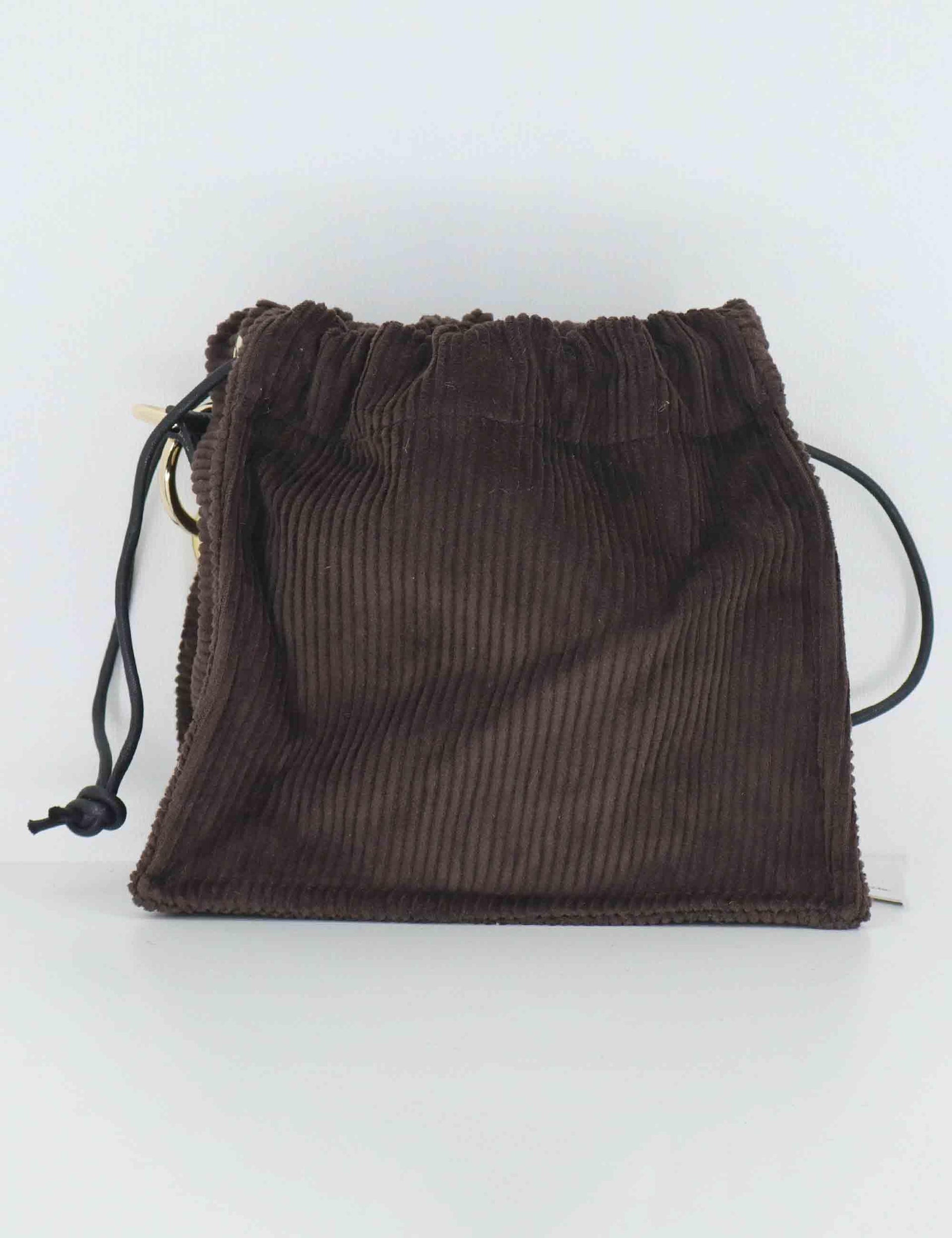 Borse donna in velluto marrone con chiusura coulisse e catena oro BON BON VELLUTO Kassiopea 