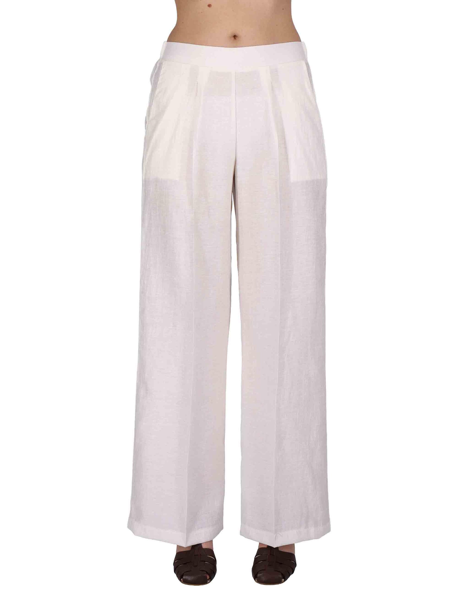 Pantaloni donna Elastic Waist Trousers in lino off white con elastico in vita JABPN0001-F1369-1254 85 Justmine 