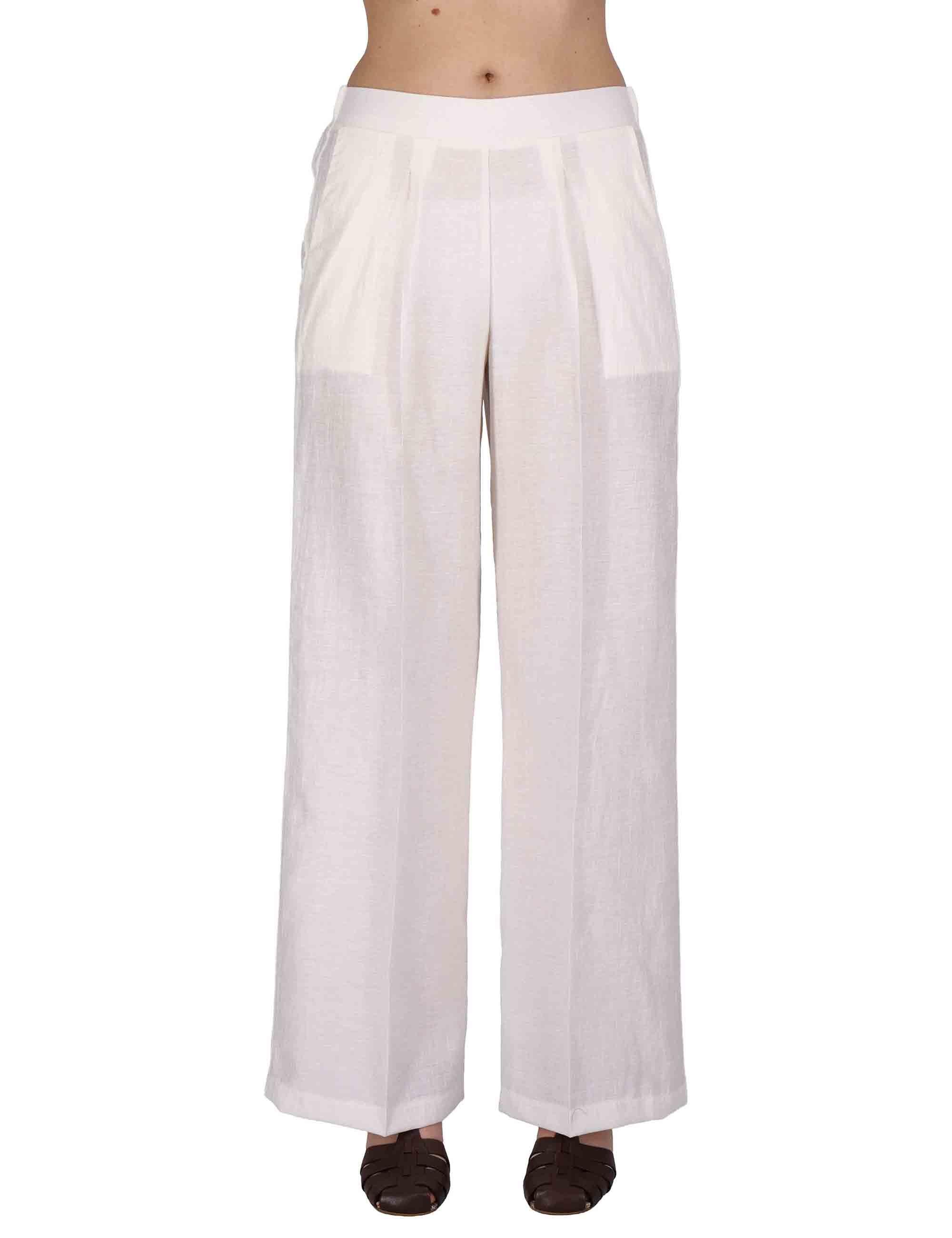 Pantaloni donna Elastic Waist Trousers in lino off white con elastico in vita JABPN0001-F1369-1254 85 Justmine 