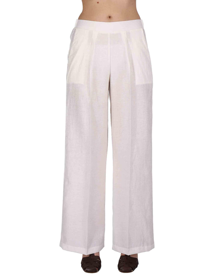 Pantaloni donna Elastic Waist Trousers in lino off white con elastico in vita JABPN0001-F1369-1254 85 Justmine 