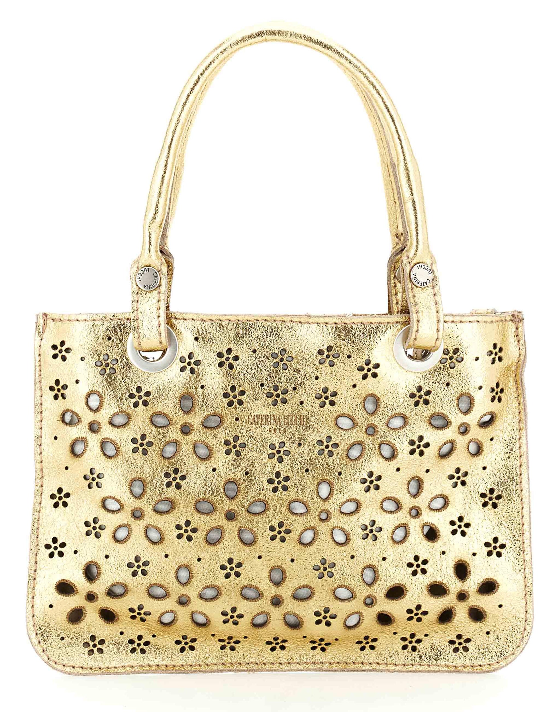 Borse donna in pelle laminata oro laserata con manico e tracolla L013310ND X3061 F5189 Caterina Lucchi 