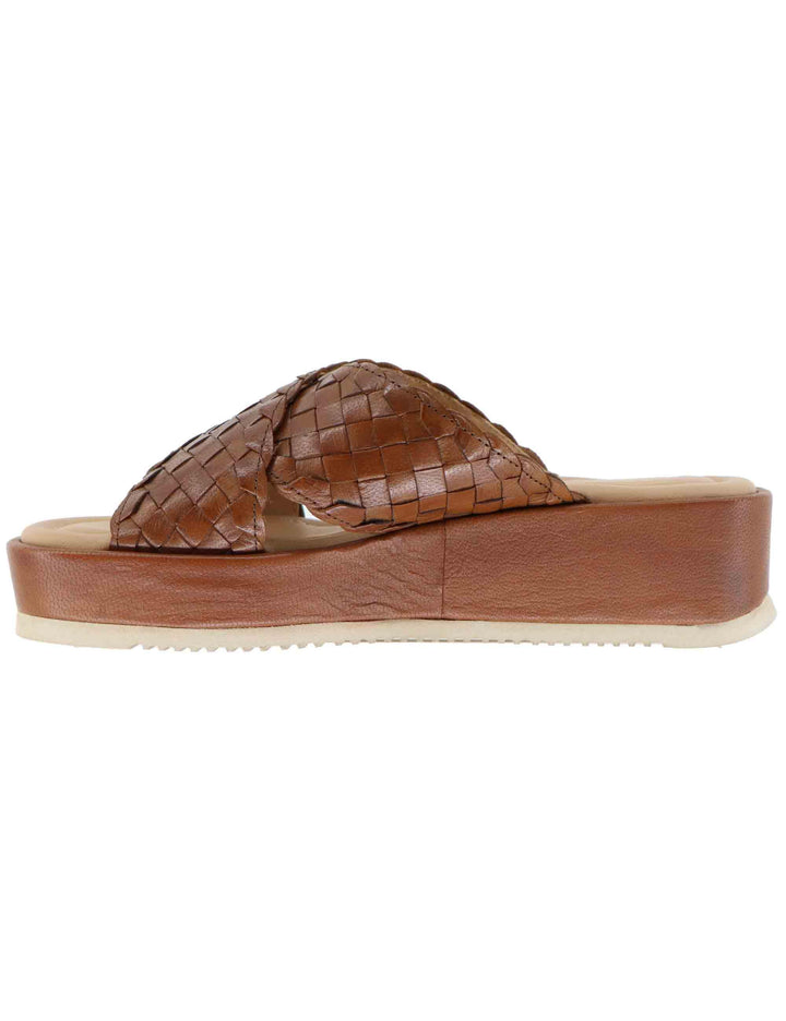 Sandali donna in pelle inteccaito marrone con zeppa bassa KARTAL CRF_CANNELLE Unisa 