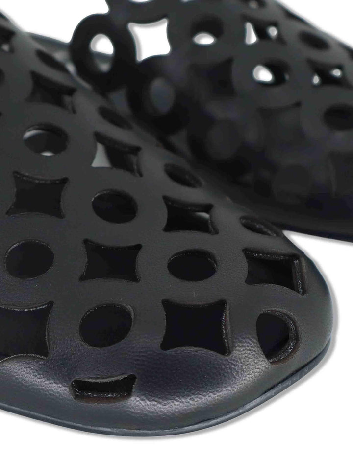 Sabot donna in pelle nera forata tacco basso Oribu 629Z10VK 03-NEGRO Bibi Lou 