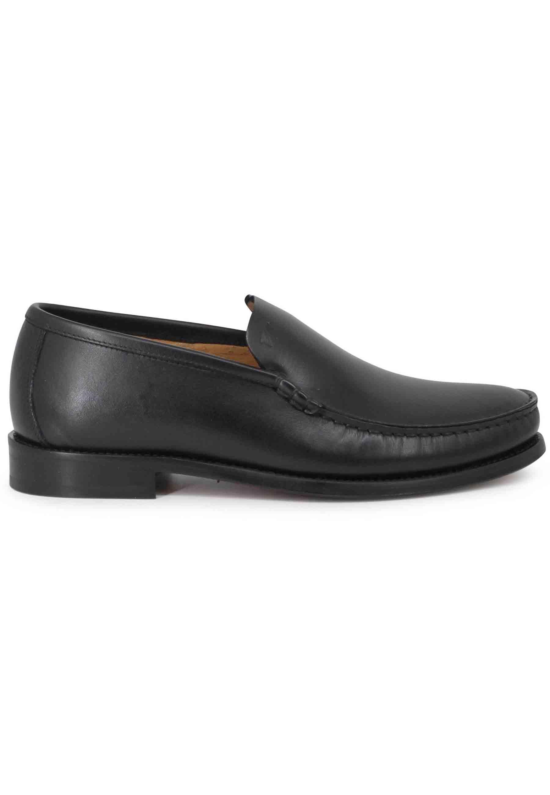 Mocassini uomo in pelle nera con patta liscia e suola in cuoio cucita 52755 01 Florsheim 