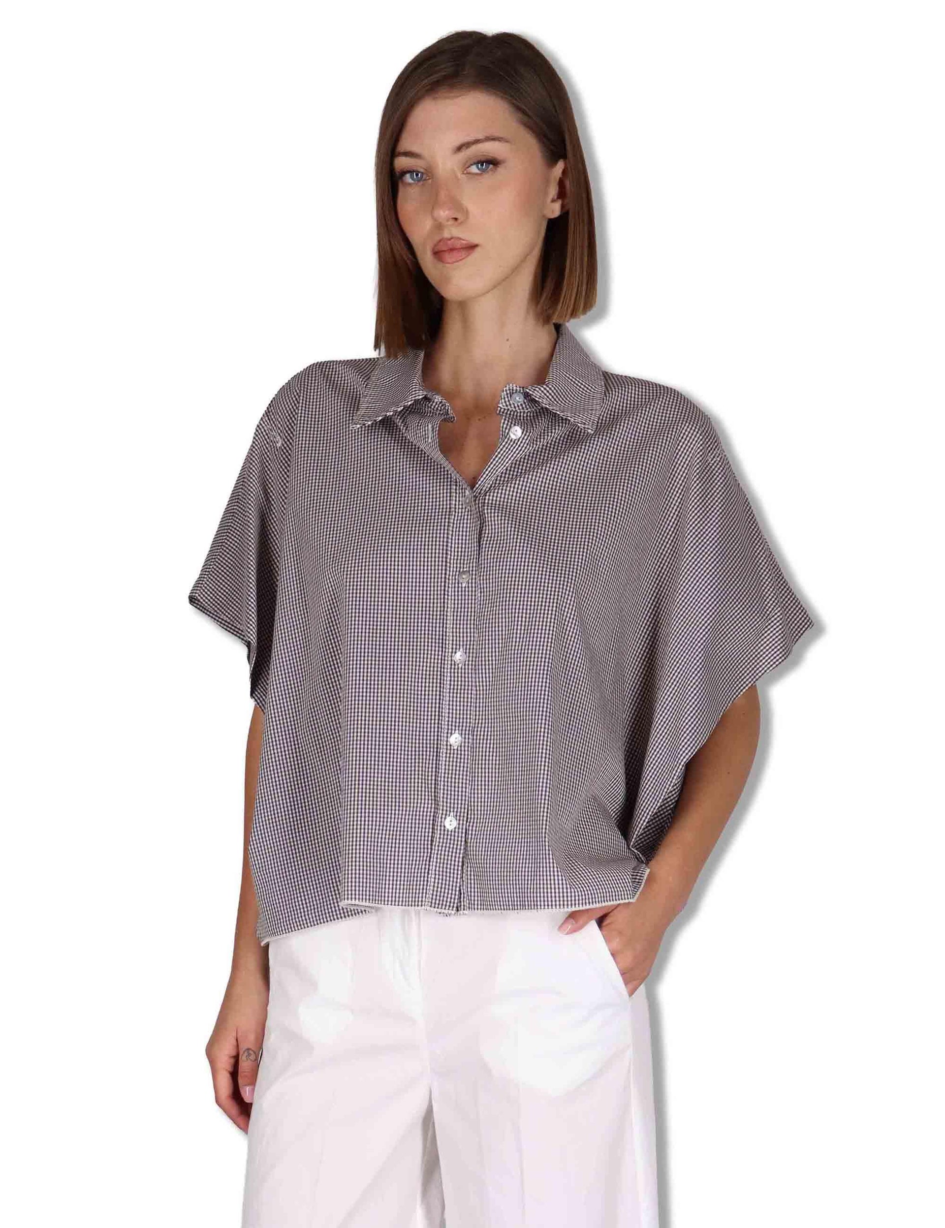 Camicie donna in cotone bianco quadretti con mezze maniche CUMINO ETTO_BUTTER TreBarraBi 