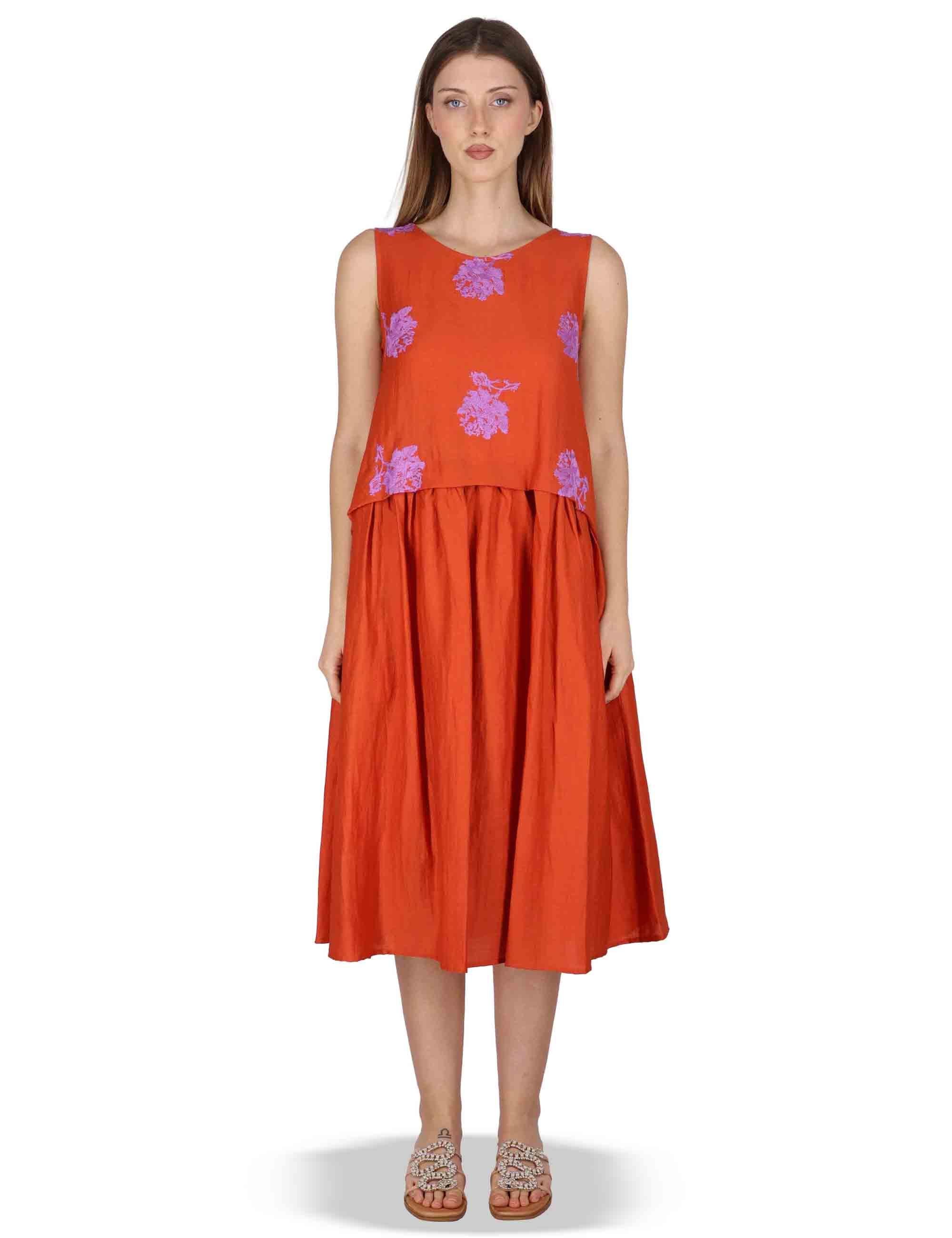 Abito donna Airy Midi Flow in lino rosso con stampa floreale JABAB0001-F1522-1232 2520 Justmine 