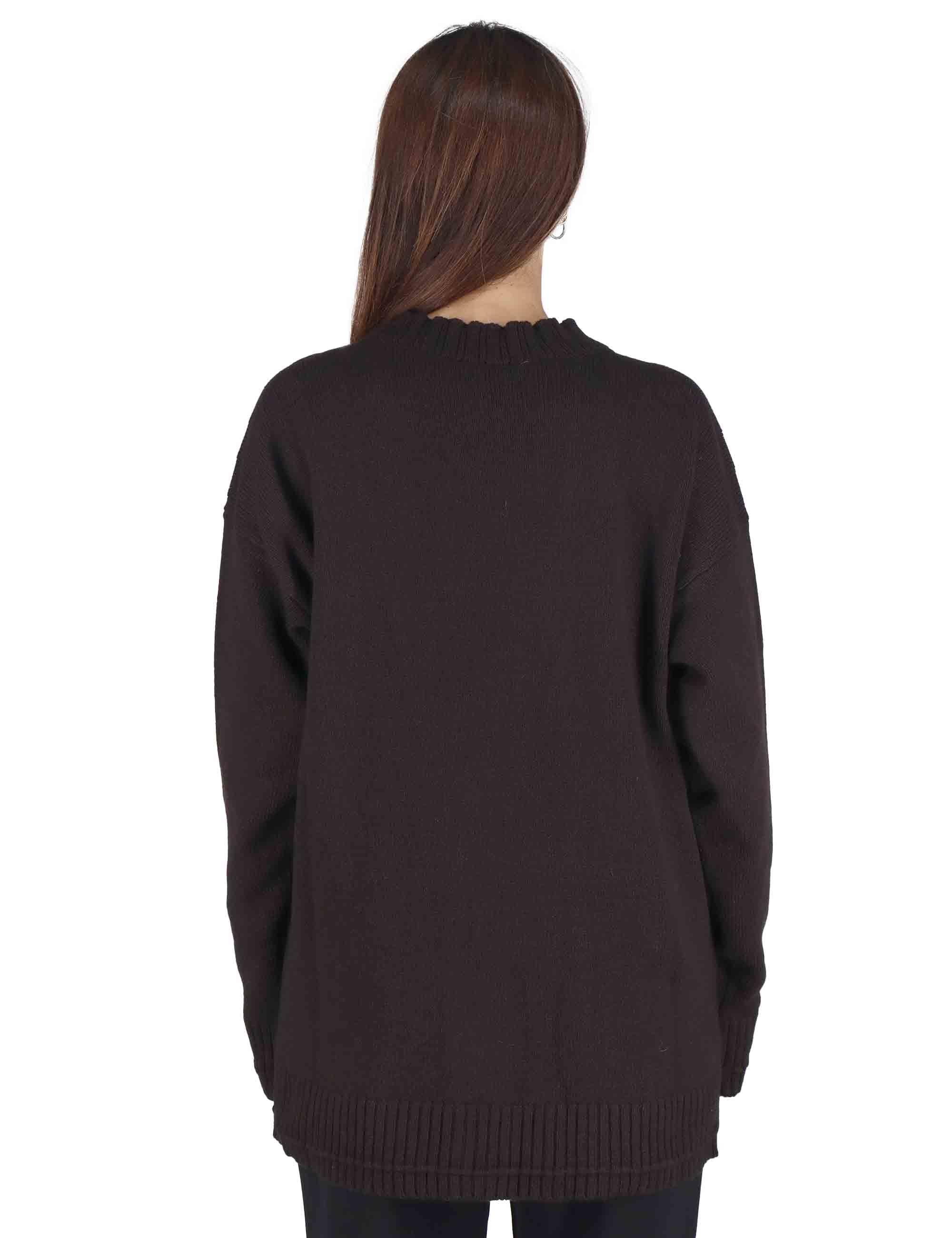 Cardigan donna Cahemire Merinos in lana testa di moro con scollo a V JN370574315 40003 Maliparmi 