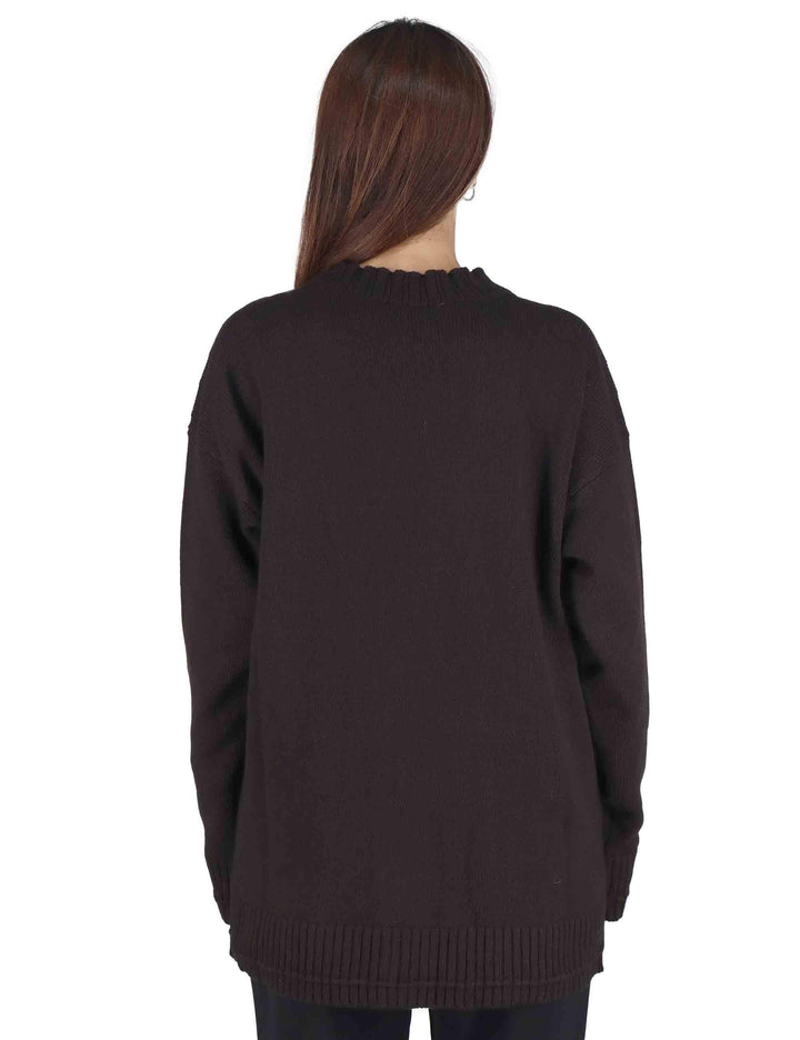 Cardigan donna Cahemire Merinos in lana testa di moro con scollo a V JN370574315 40003 Maliparmi 