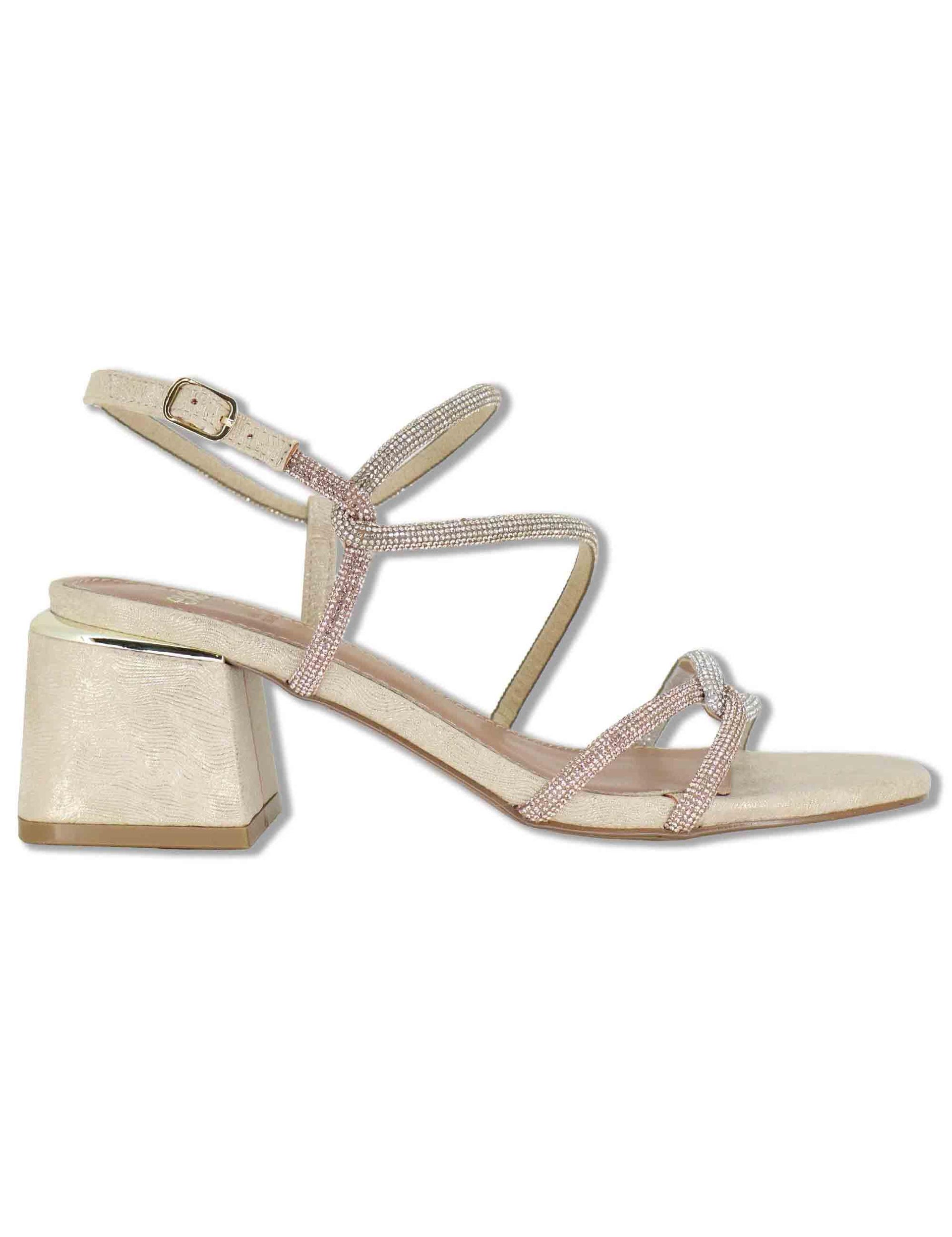 Sandali donna in strass oro e argento con tacco alto e cinturino alla caviglia CARMEN-777 262035 Exe 