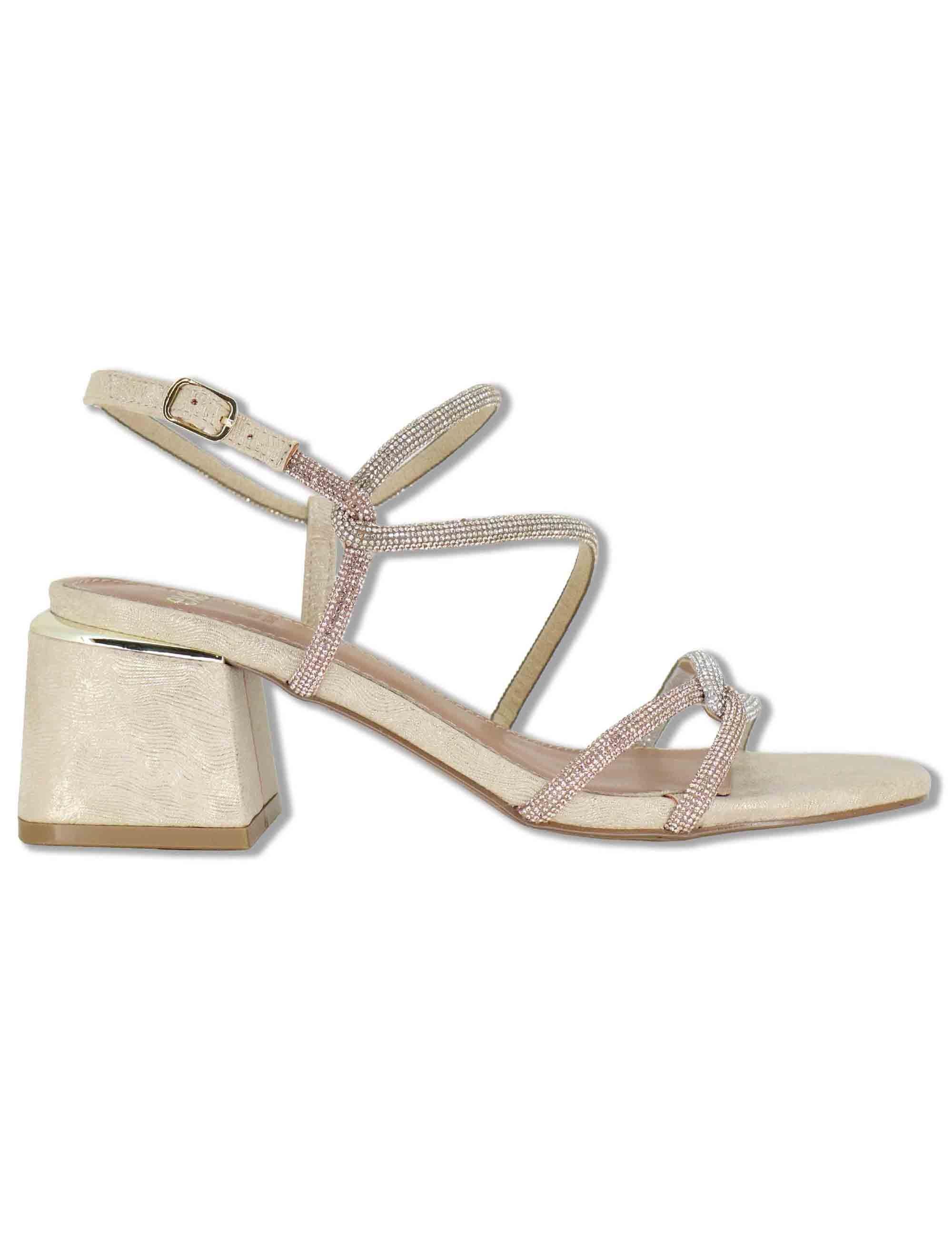 Sandali donna in strass oro e argento con tacco alto e cinturino alla caviglia CARMEN-777 262035 Exe 