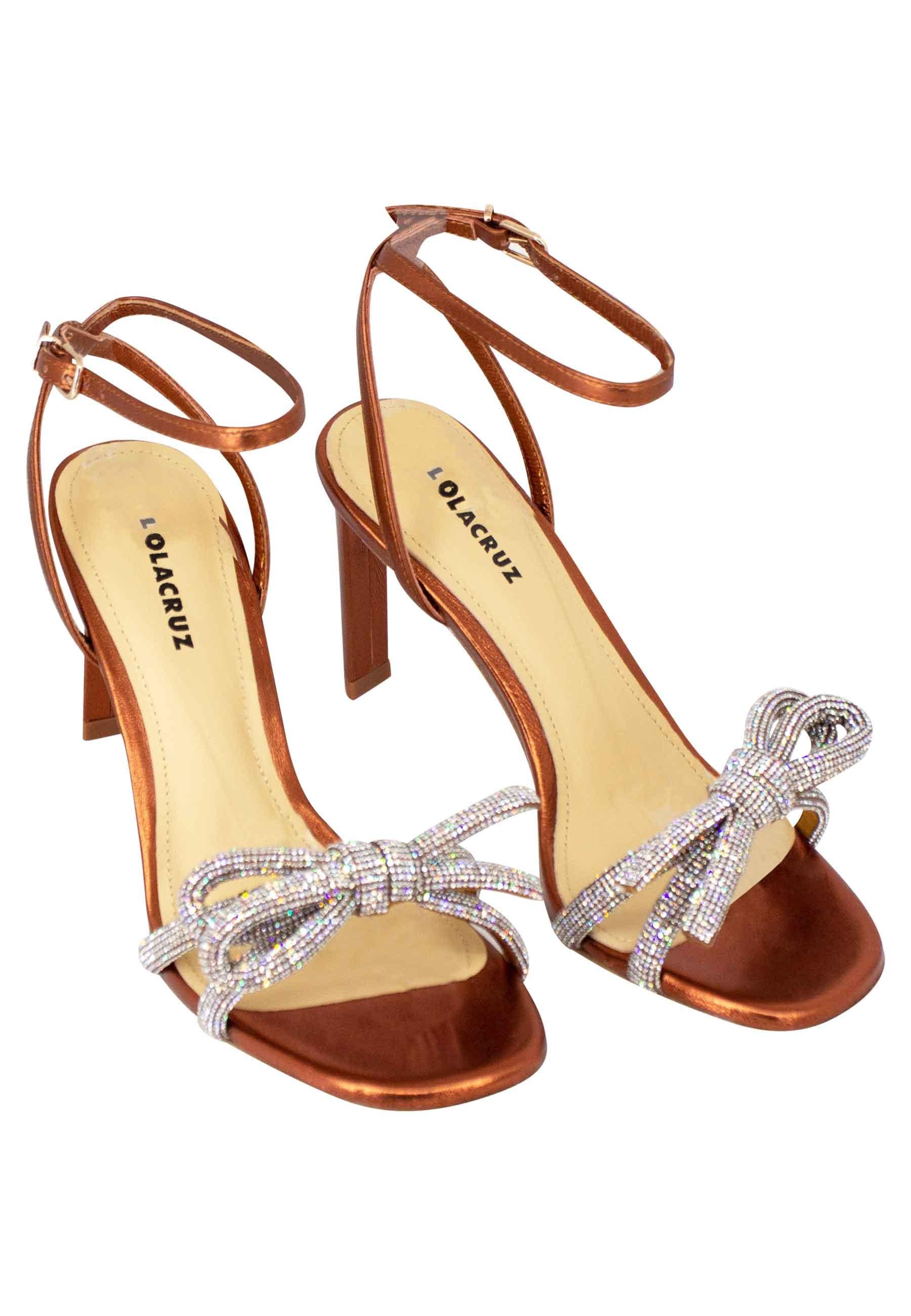 Lisboa Sandali donna in pelle bronzo con gioiello e tacco alto 248Z19BK 601 Lola Cruz 