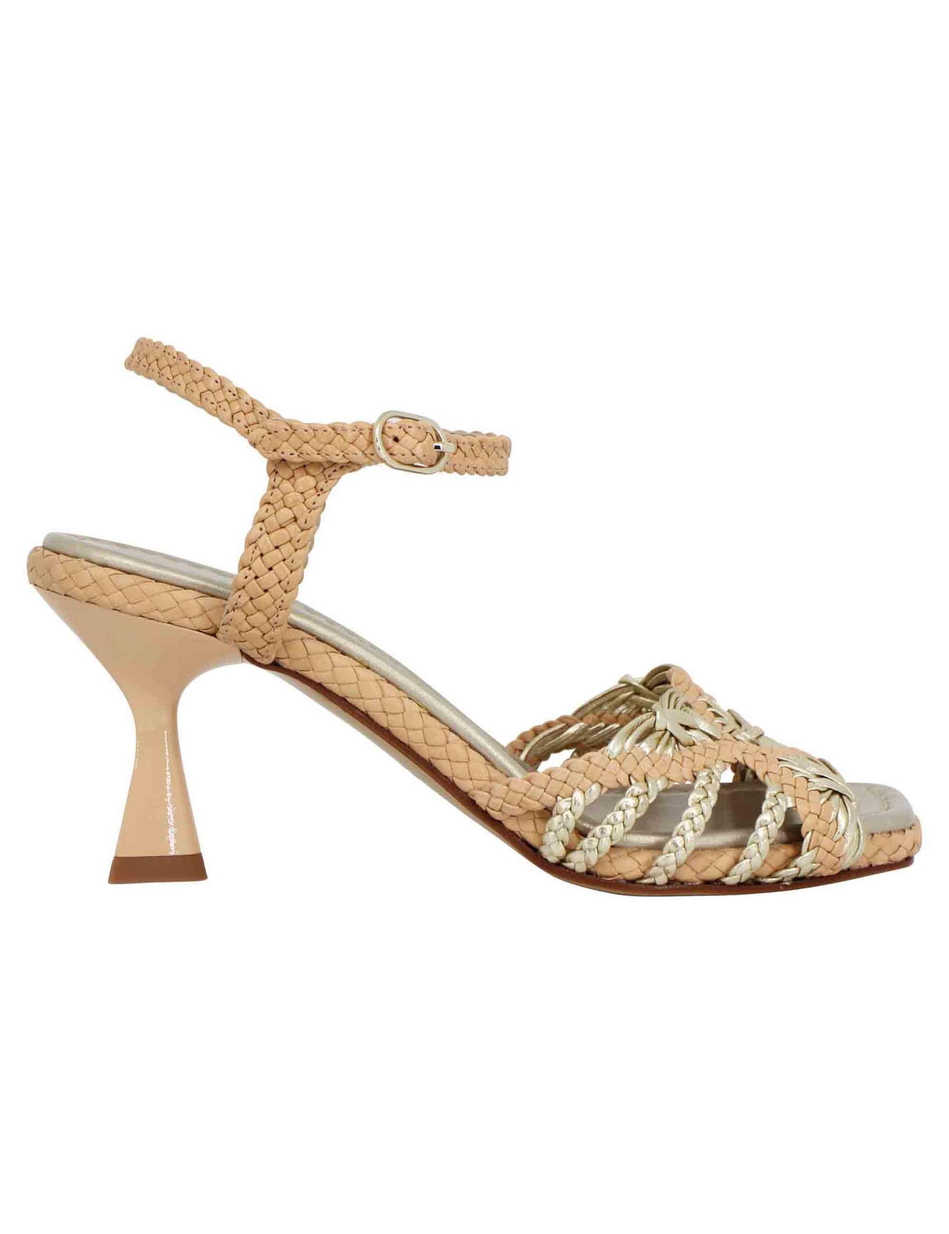 Sandali donna in pelle intrecciata beige con cinturino alla caviglia e punta quadra 10867 600 Pons Quintana 