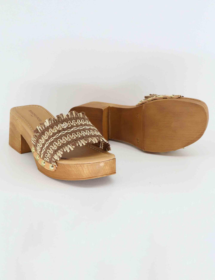 Sandali donna in rafia intrecciata cuoio con tacco in legno SR9234 014 Sandro Rosi 