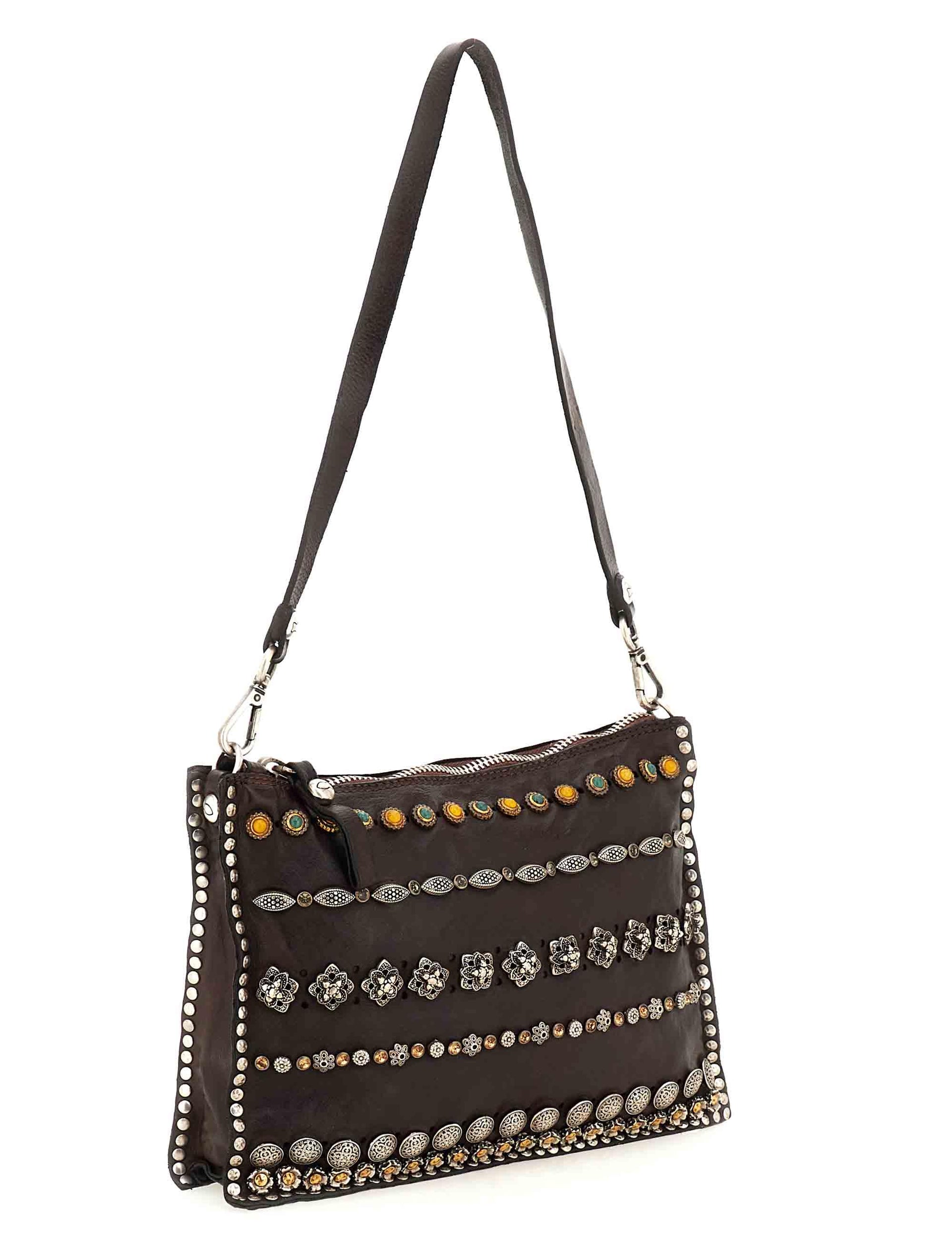 Borse donna Asteria in pelle marrone con borchie e strass C044400ND X2983 C1501 Campomaggi 