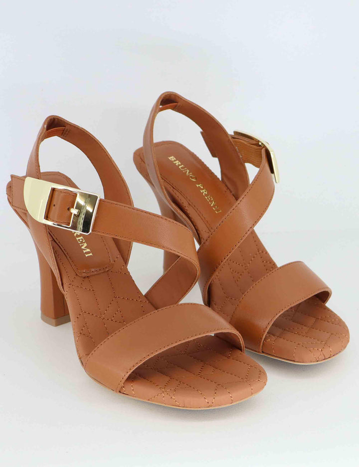 Sandali donna in pelle cuoio tacco alto con fibbia oro BL5703X 014 Bruno Premi 