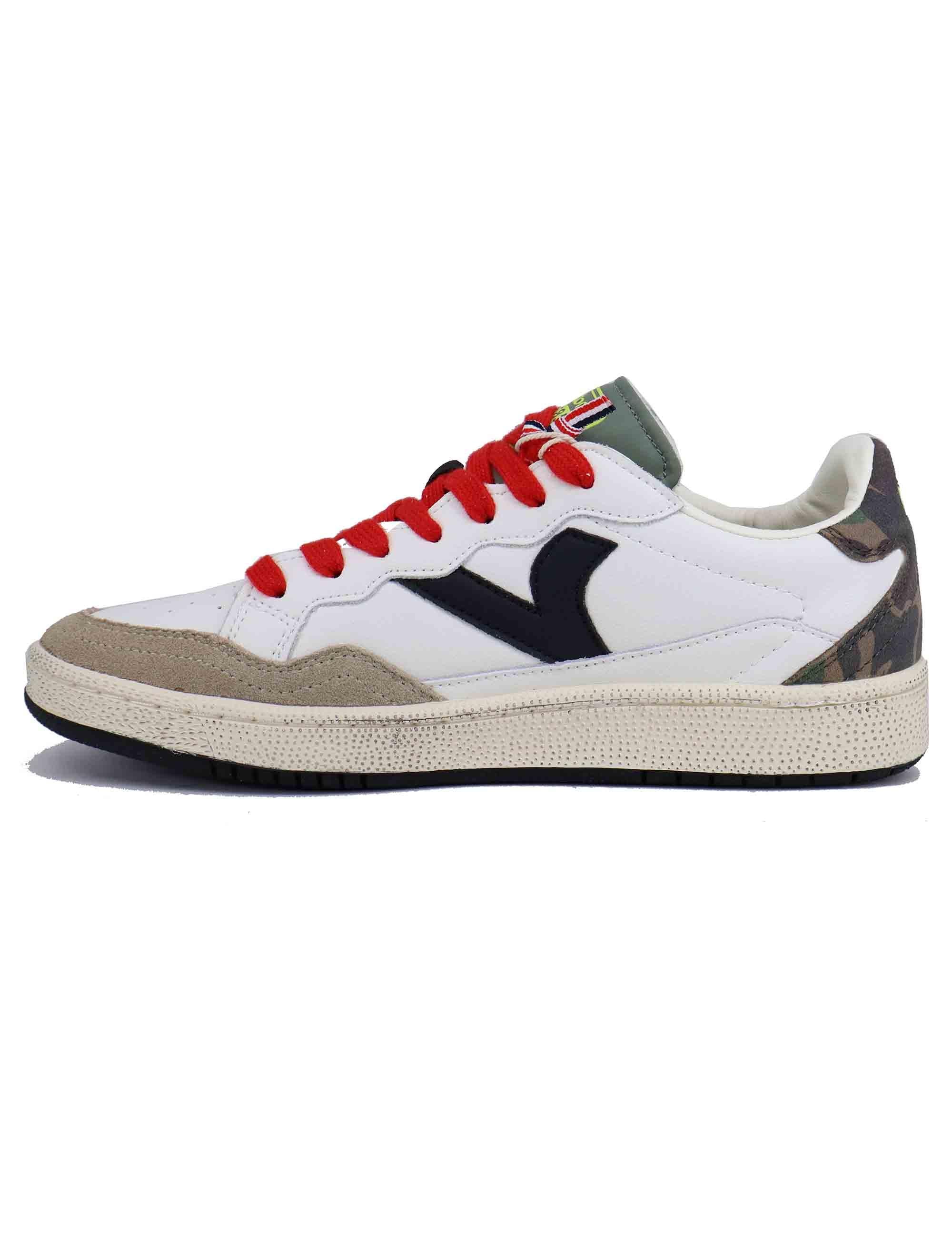 Sneakers uomo in pelle bianca con riporti verde 8806101 Kaki Victoria 