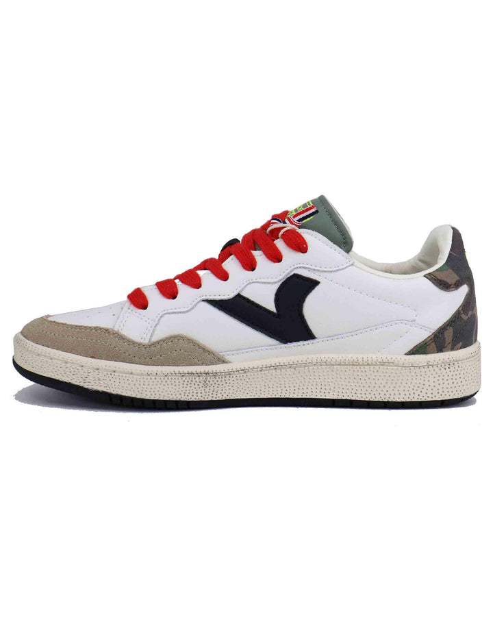 Sneakers uomo in pelle bianca con riporti verde 8806101 Kaki Victoria 