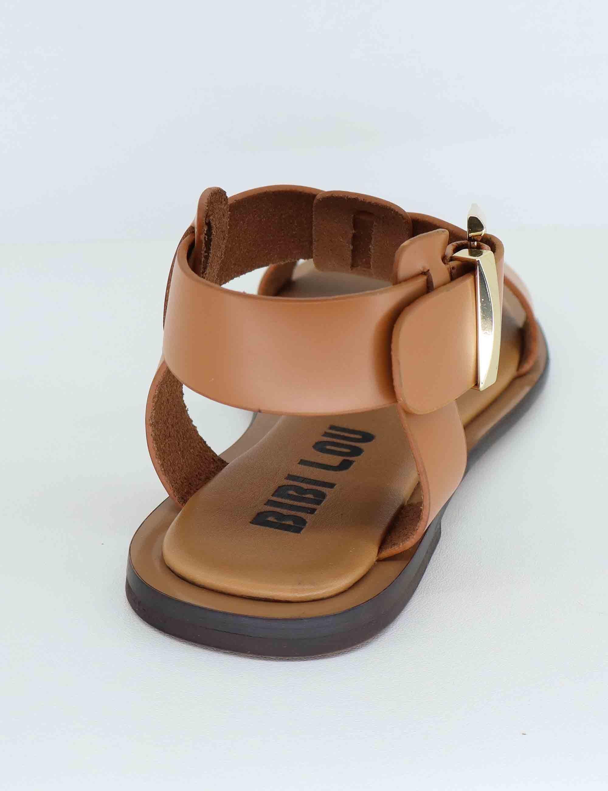 Sandali flat donna Sunny in pelle cuoio con fibbia oro 901Z10AA 014 Bibi Lou 