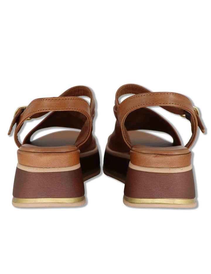 Sandali donna in pelle cuoio con cinturino alla caviglia e zeppa medio SP230935 014 Spatarella 