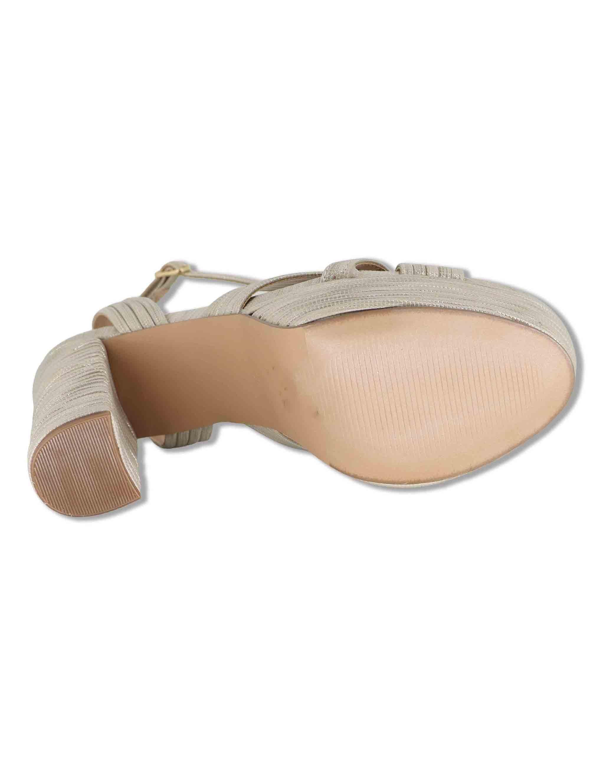 Sandali donna in rafia laminata beige con tacco alto plateau e cinturino W4700832 673Z Exe 