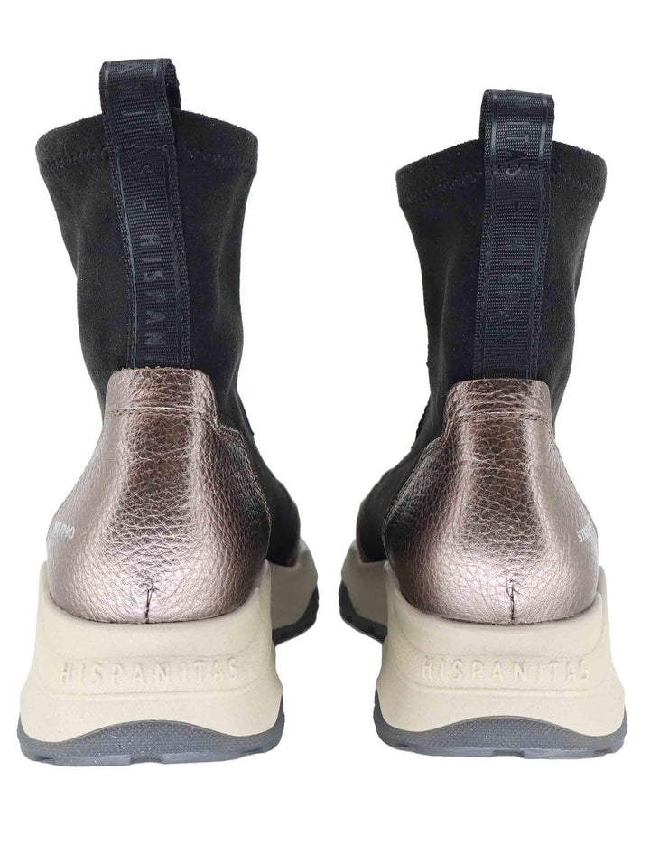 Sneakers donna in pelle e tessuto nero con suola alta in gomma CHI254321 C004 Hispanitas 