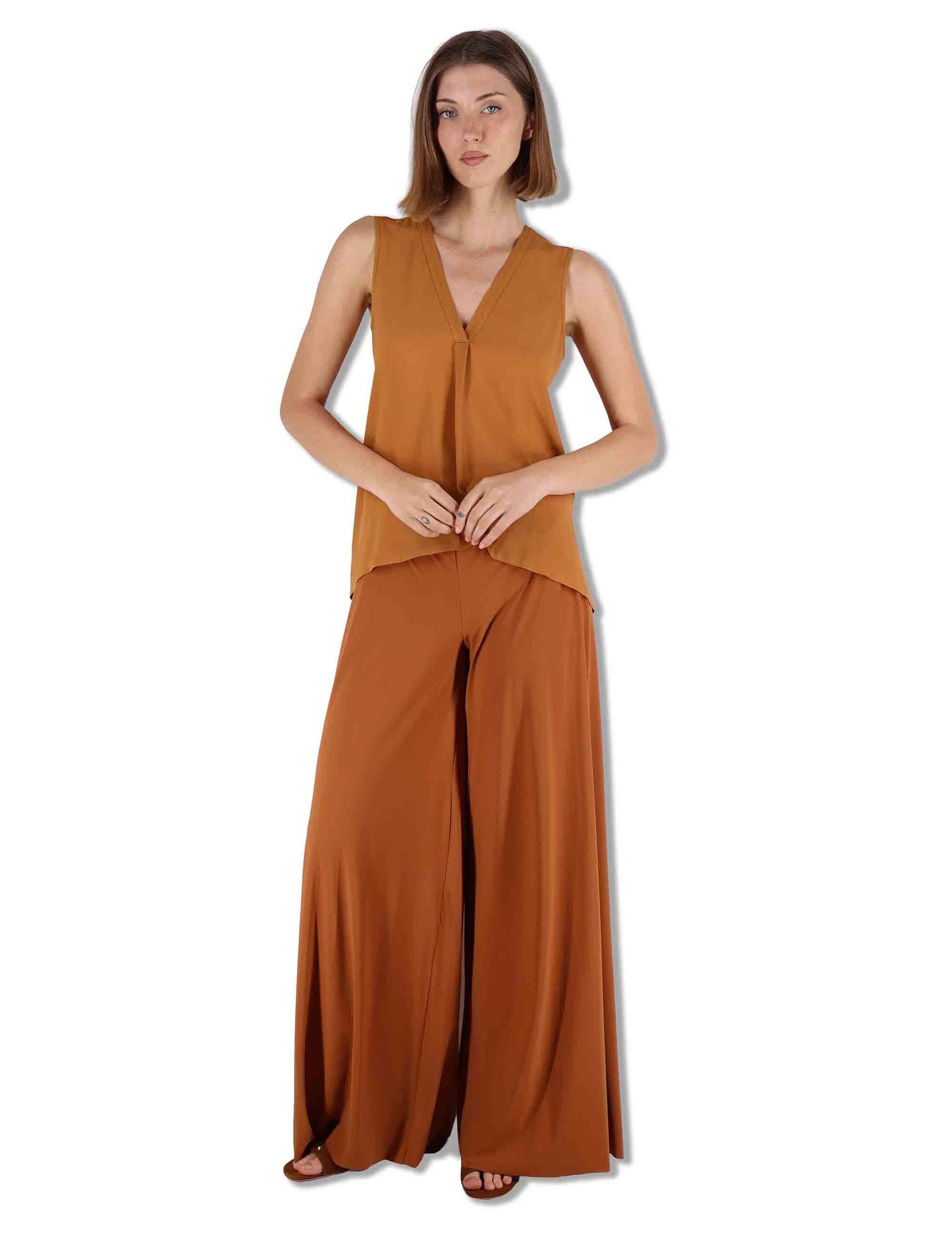 Top donna Fluid Crepe in seta ambra senza maniche maniche scollo a V JP554050672 70004 Maliparmi 