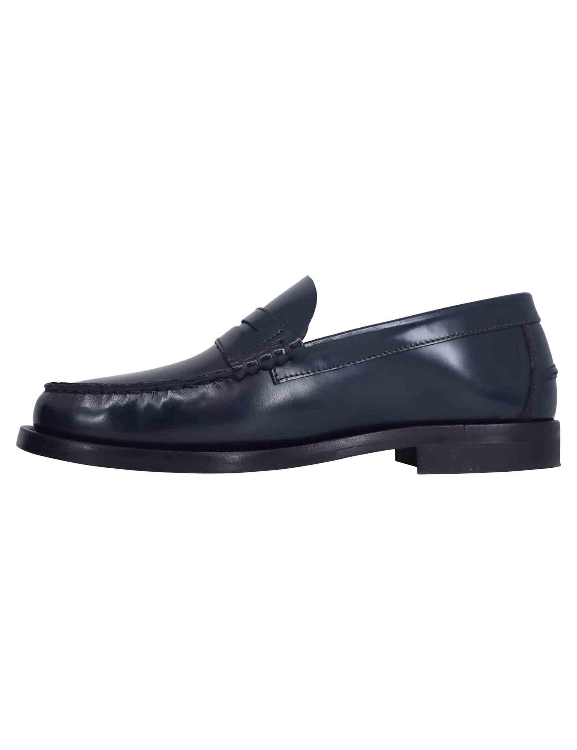 Mocassini uomo in pelle blu con suola in cuoio cucita 22881 VN6 002 Antica Cuoieria 