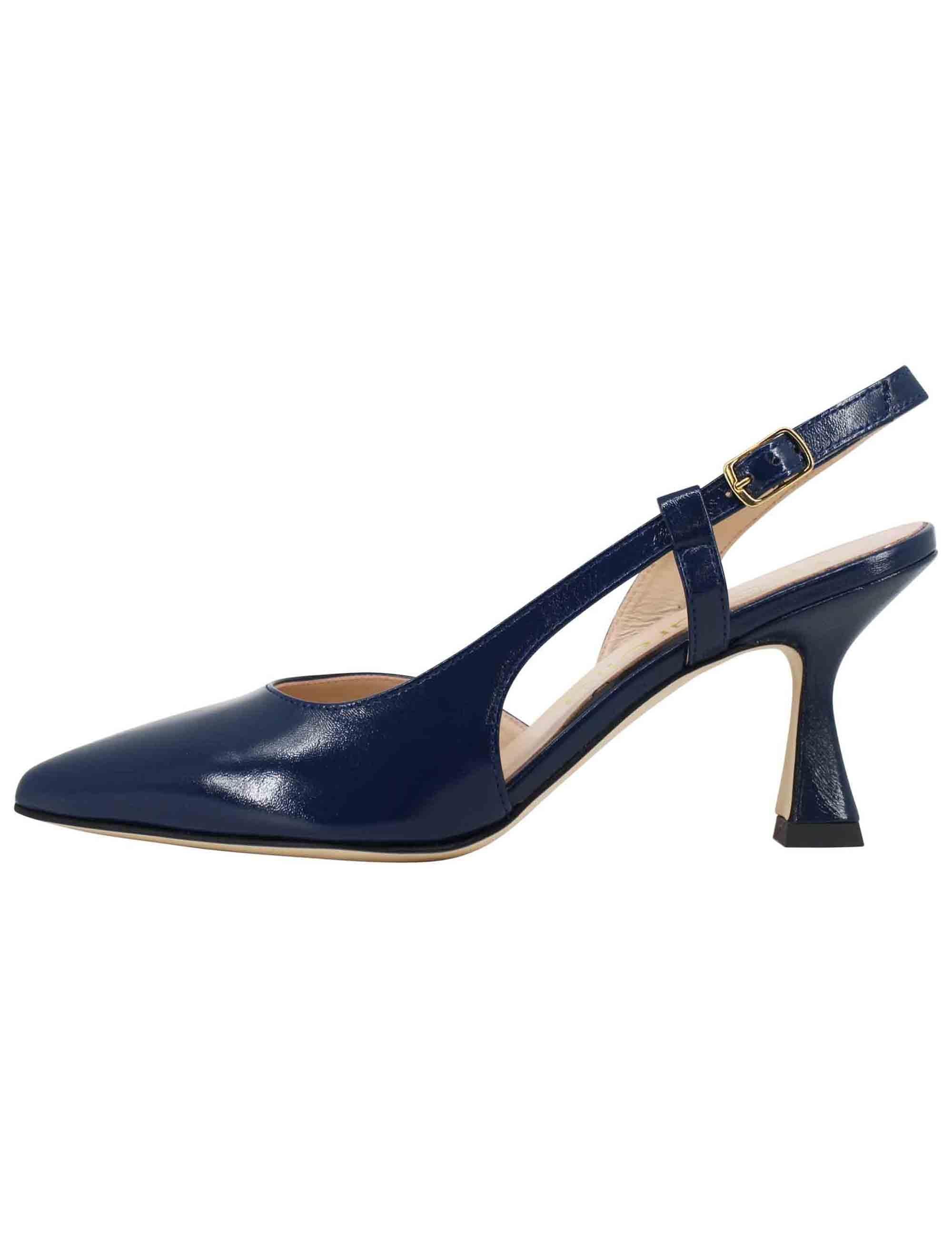 Decollete slingback donna in pelle blu con tacco alto e scollo asimmetrico SPR4630 002 Spatarella 