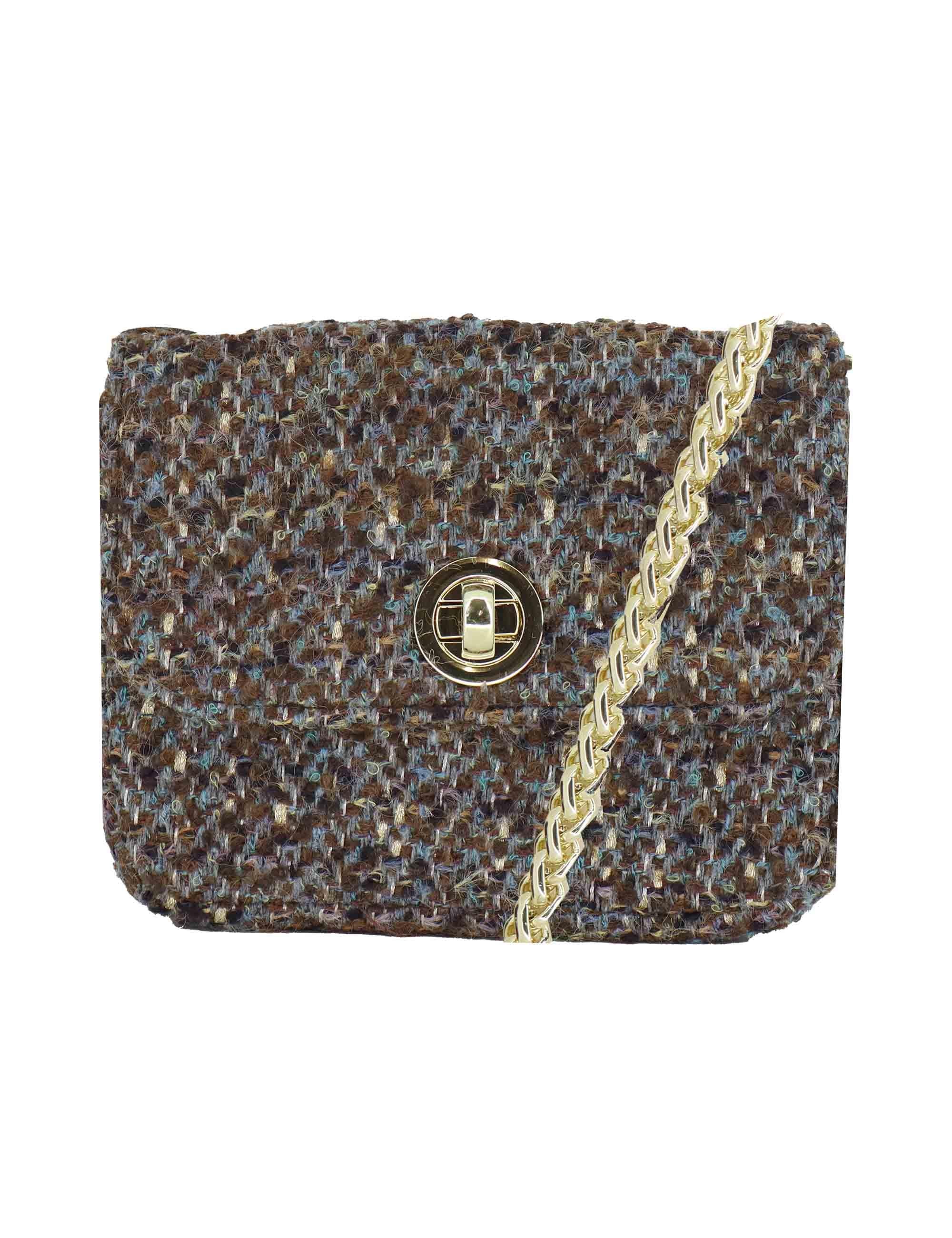 Pochette Donna URIEL MIKE in Tessuto Taupe con Tracolla Oro