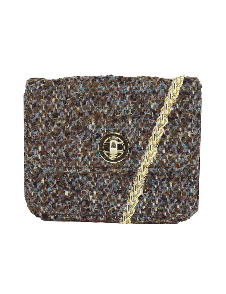 Pochette donna in tessuto decorato taupe con tracolla oro URIEL MIKE Kassiopea 