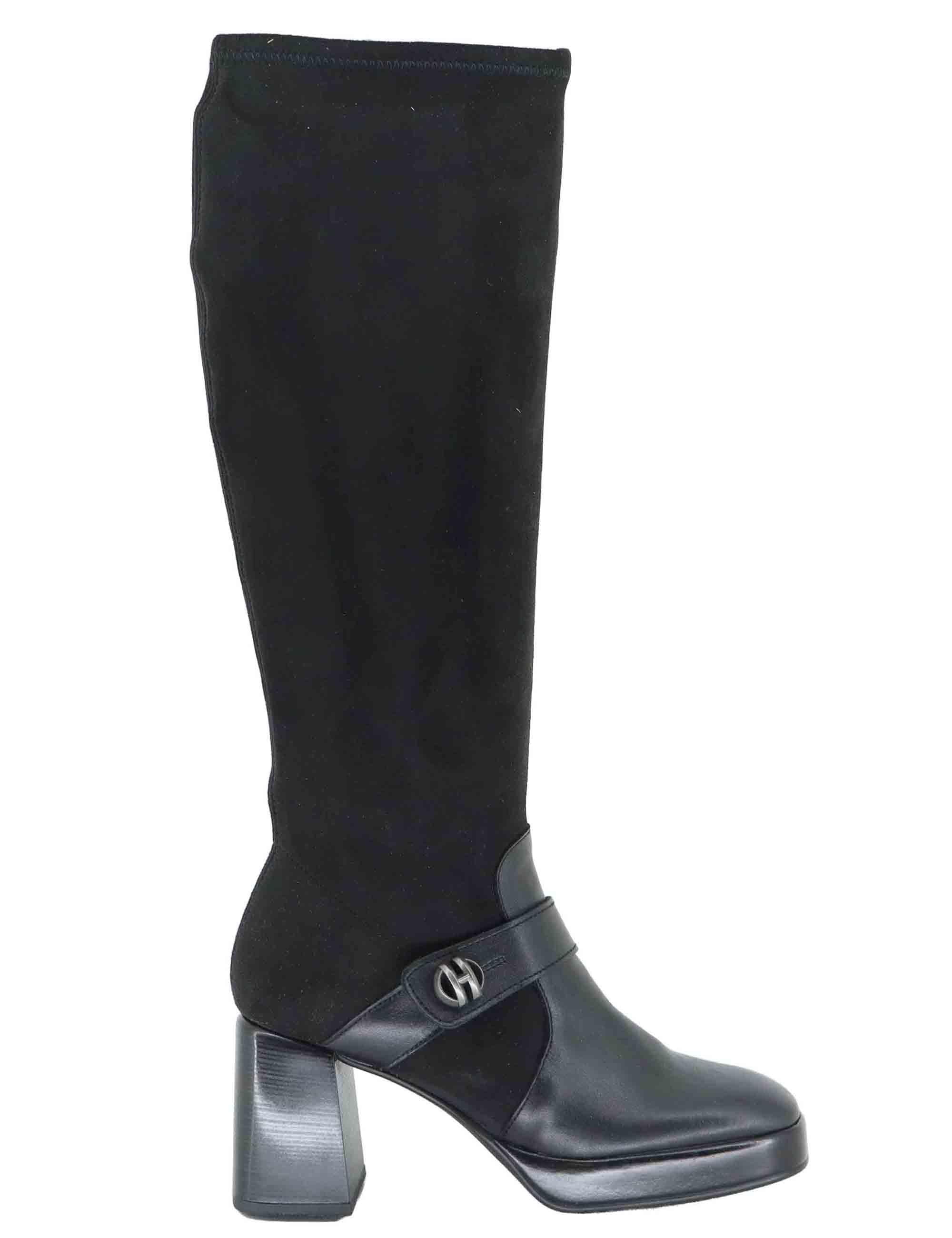 Stivali donna in pelle e tessuto nero con tacco alto HI254374 C004 Hispanitas 