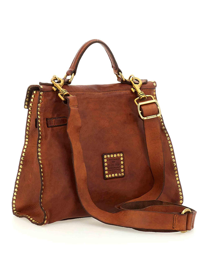 Borse donna Ginevra in pelle cuoio con borchie oro e tracolla removibile C043940ND X0007 C1502 Campomaggi 